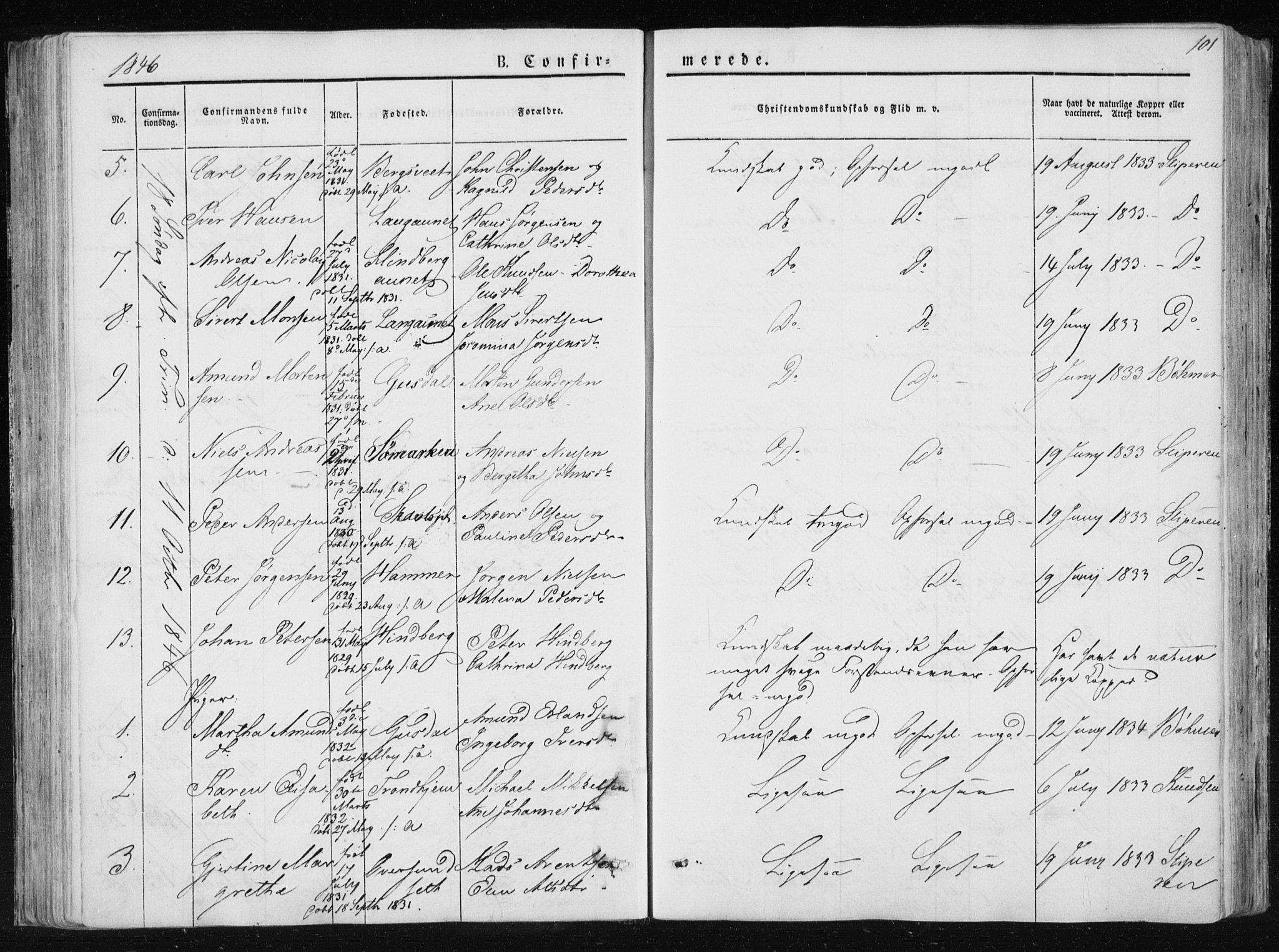 Ministerialprotokoller, klokkerbøker og fødselsregistre - Nord-Trøndelag, AV/SAT-A-1458/733/L0323: Parish register (official) no. 733A02, 1843-1870, p. 101