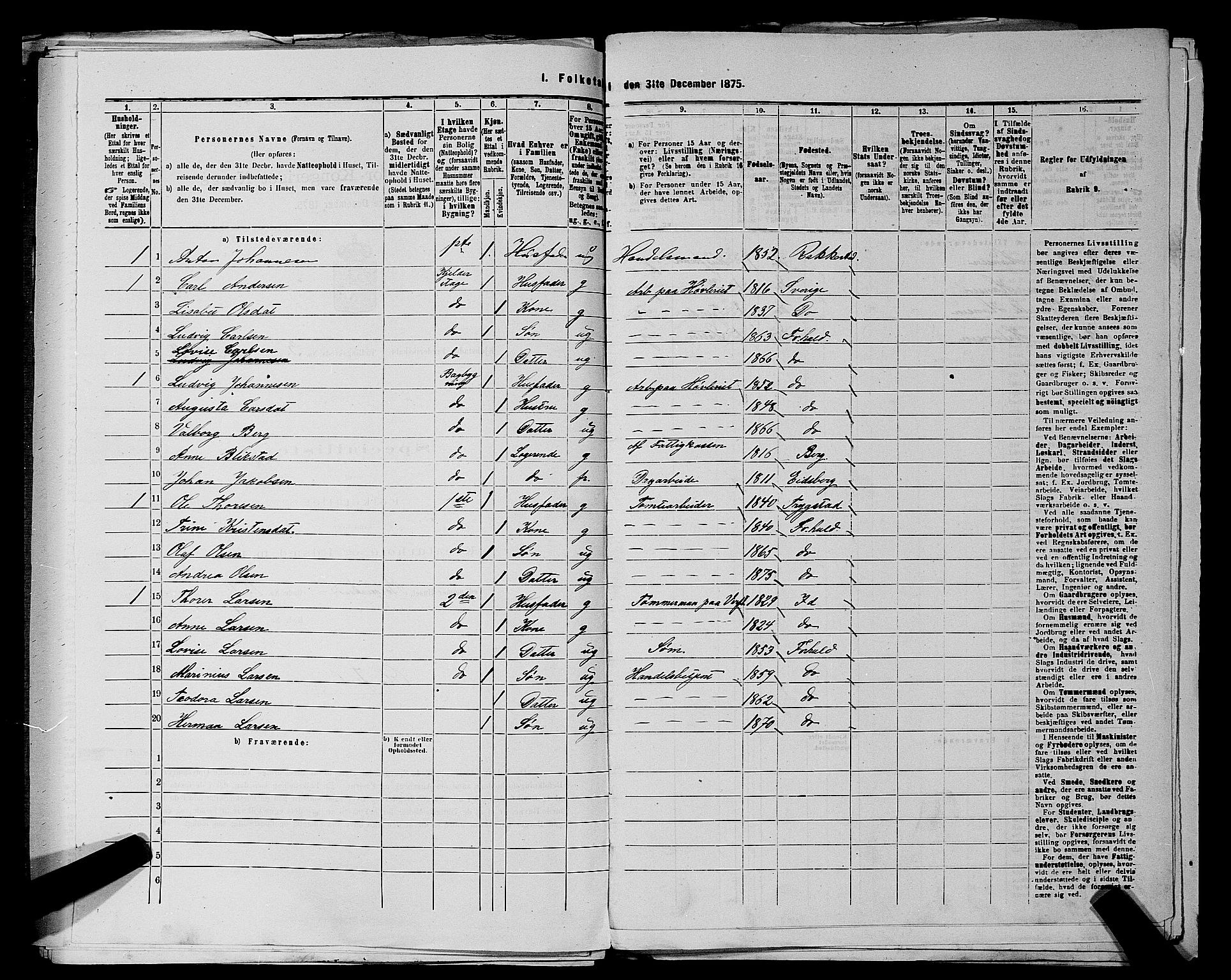 RA, 1875 census for 0101P Fredrikshald, 1875, p. 286
