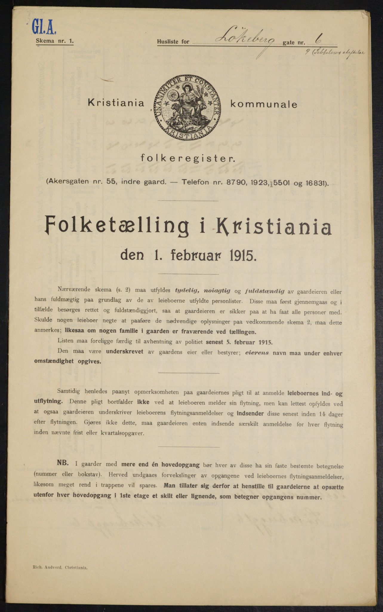 OBA, Municipal Census 1915 for Kristiania, 1915, p. 57956