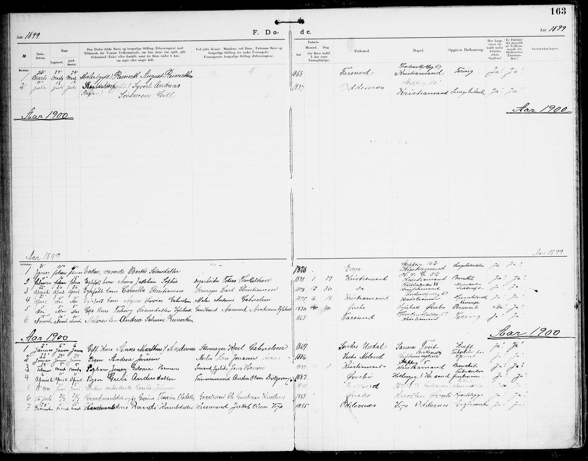 Den evangelisk-lutherske frikirke, Kristiansand, SAK/1292-0017/F/Fa/L0003: Dissenter register no. F 11, 1892-1925, p. 163