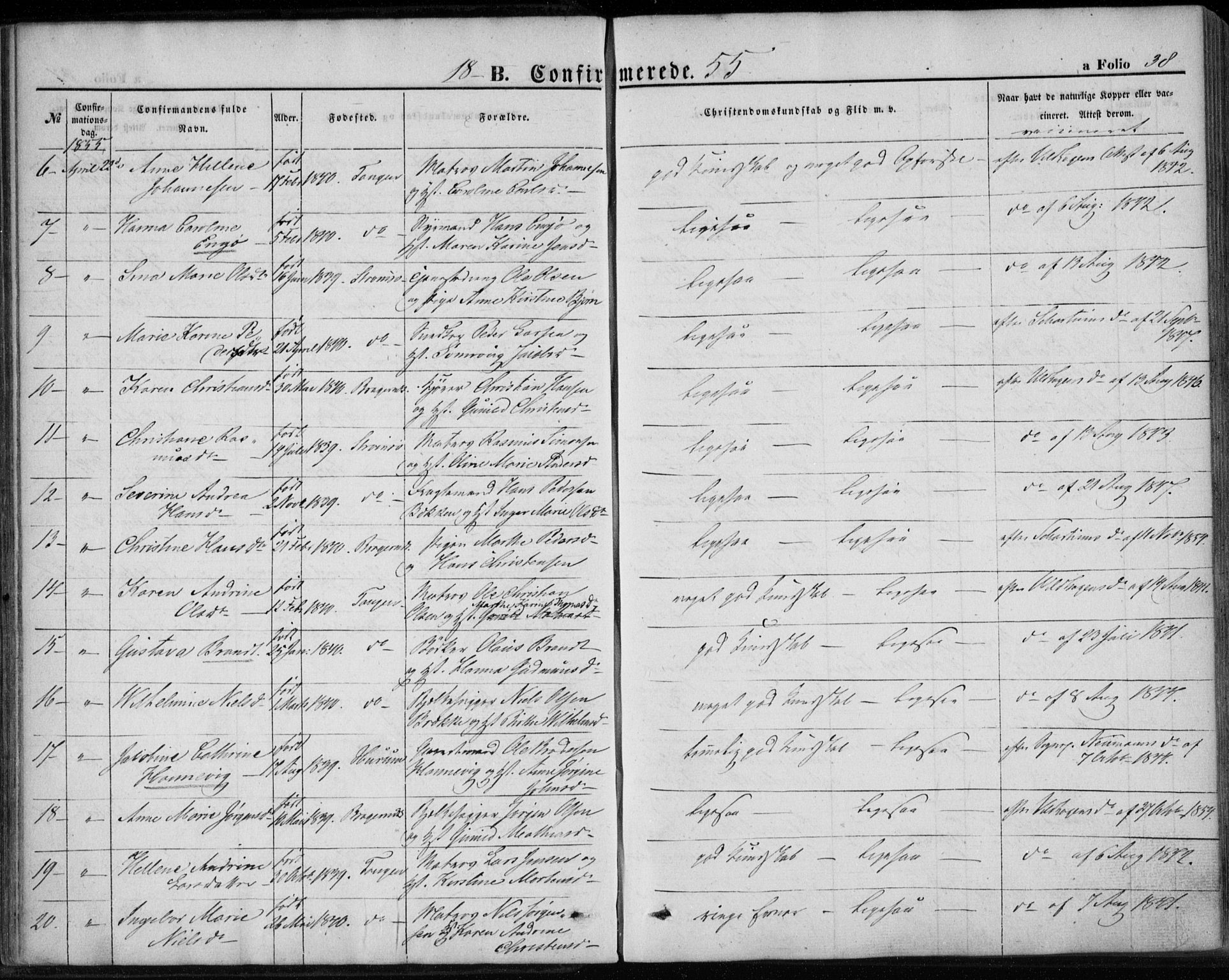 Strømsø kirkebøker, AV/SAKO-A-246/F/Fa/L0017: Parish register (official) no. I 17, 1848-1865, p. 38