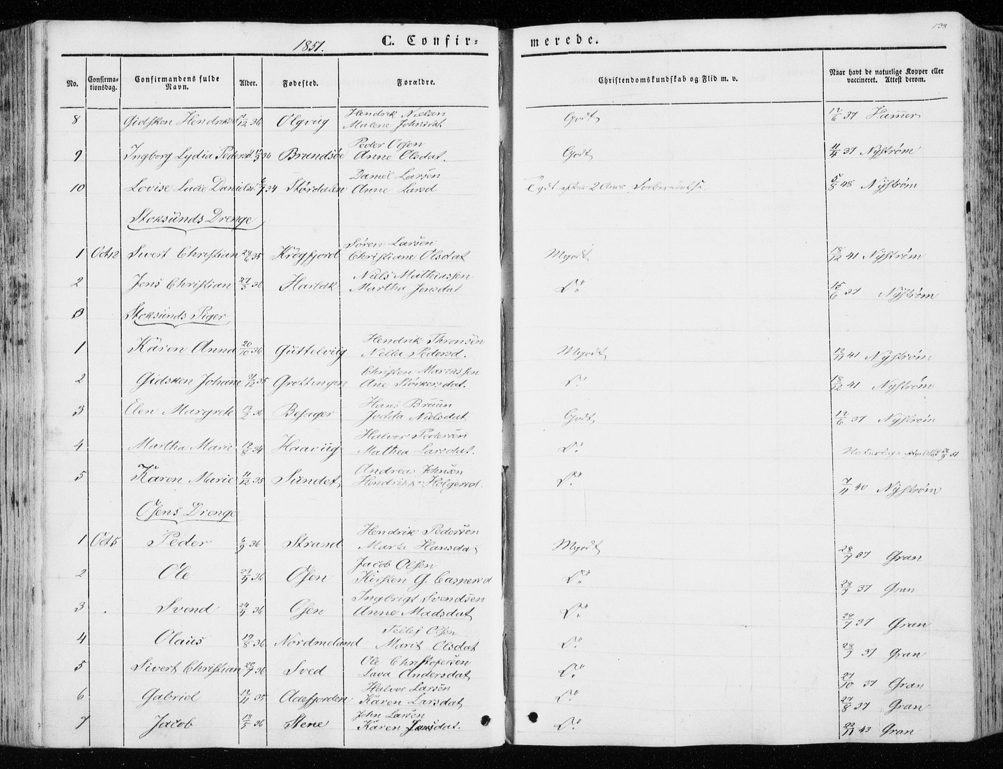 Ministerialprotokoller, klokkerbøker og fødselsregistre - Sør-Trøndelag, SAT/A-1456/657/L0704: Parish register (official) no. 657A05, 1846-1857, p. 138