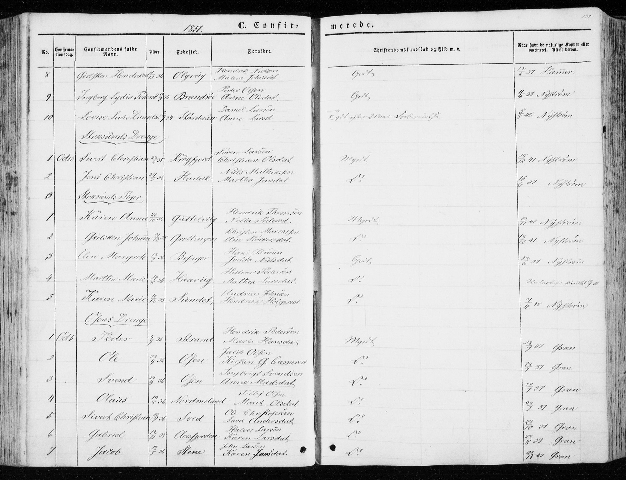 Ministerialprotokoller, klokkerbøker og fødselsregistre - Sør-Trøndelag, AV/SAT-A-1456/657/L0704: Parish register (official) no. 657A05, 1846-1857, p. 138