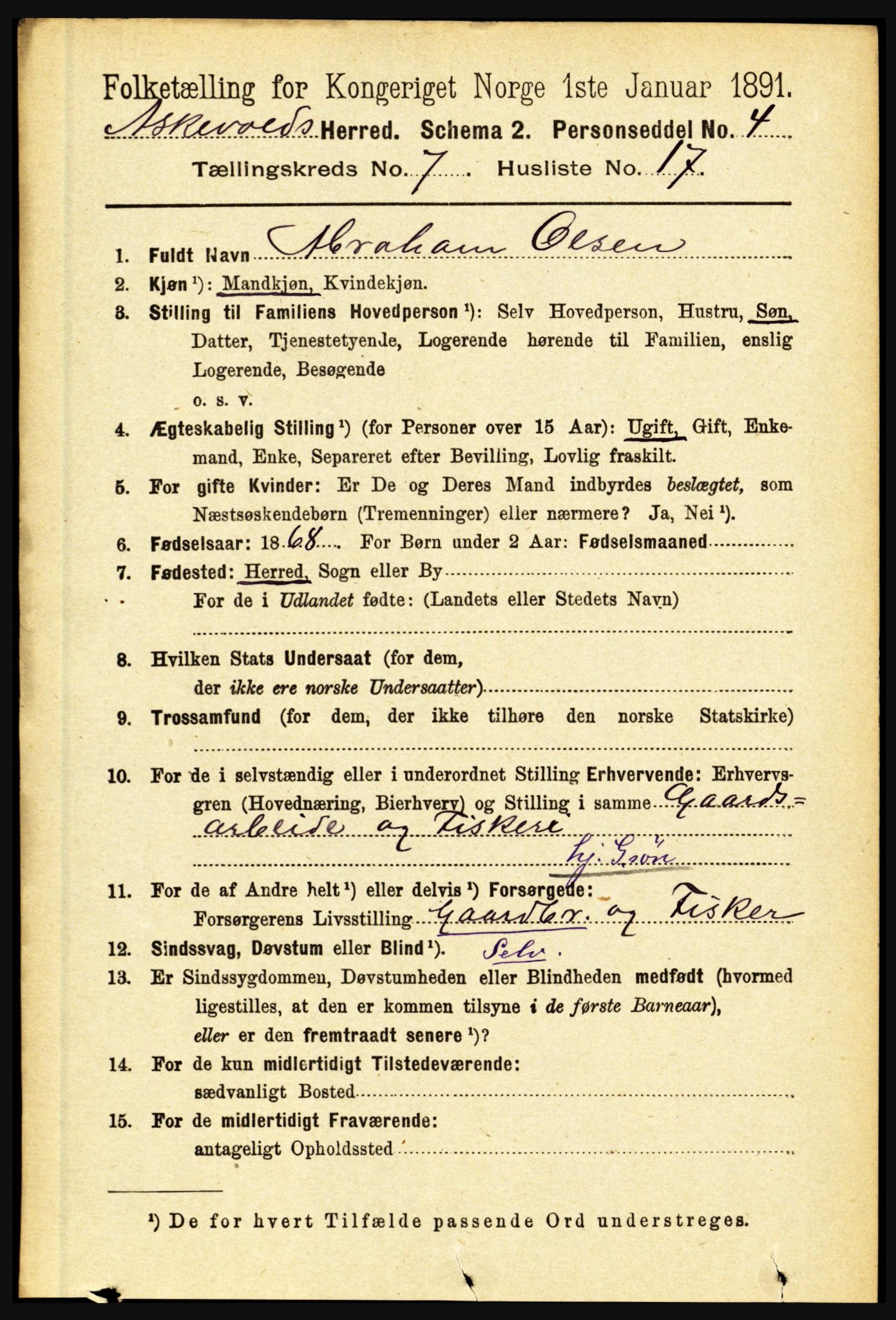 RA, 1891 census for 1428 Askvoll, 1891, p. 2005