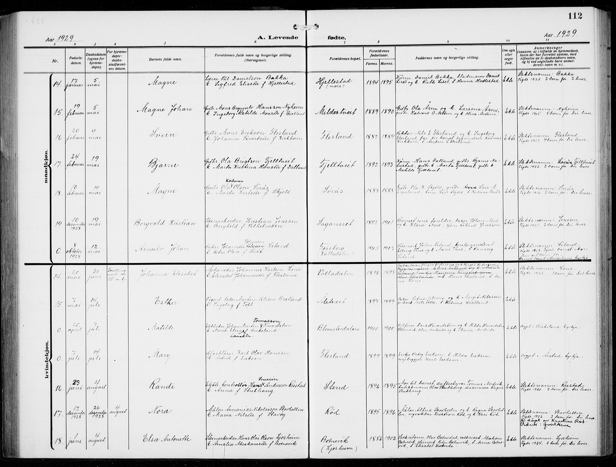 Fana Sokneprestembete, AV/SAB-A-75101/H/Hab/Haba/L0005: Parish register (copy) no. A 5, 1911-1932, p. 112