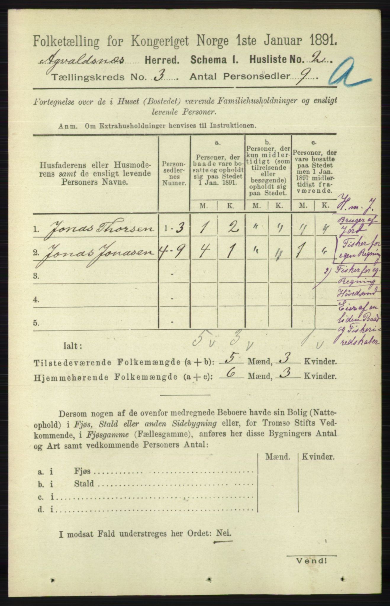 RA, 1891 census for 1147 Avaldsnes, 1891, p. 992