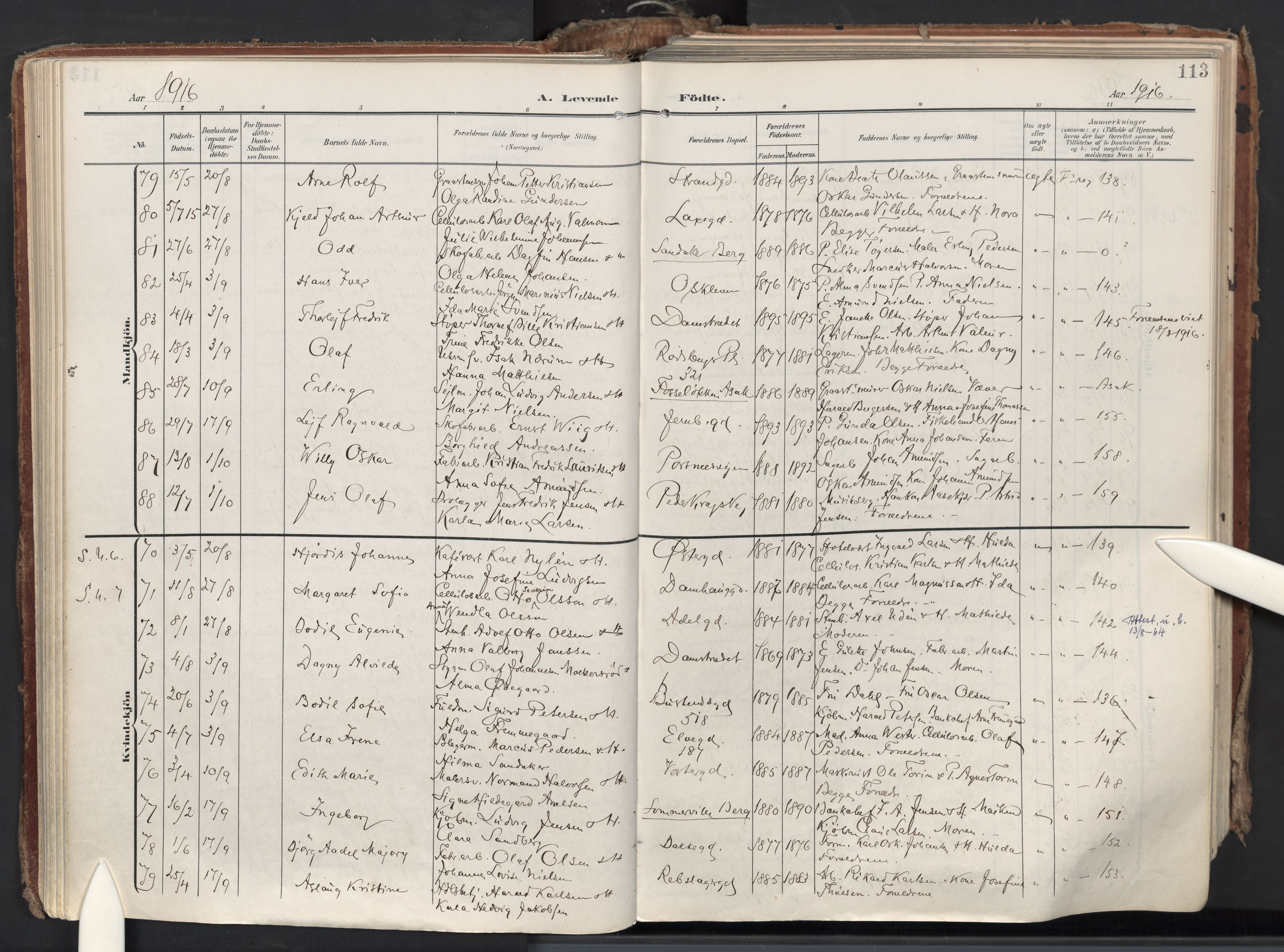 Halden prestekontor Kirkebøker, AV/SAO-A-10909/F/Fa/L0015: Parish register (official) no. I 15, 1907-1925, p. 113