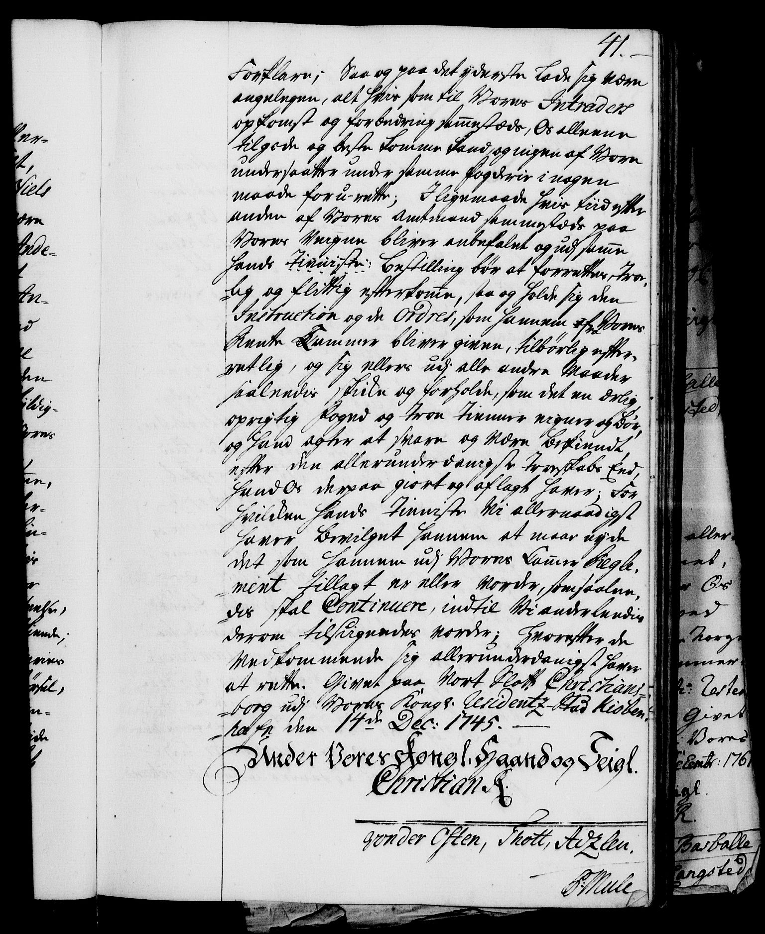 Rentekammeret, Kammerkanselliet, RA/EA-3111/G/Gg/Gge/L0003: Norsk bestallingsprotokoll med register (merket RK 53.27), 1745-1761, p. 41