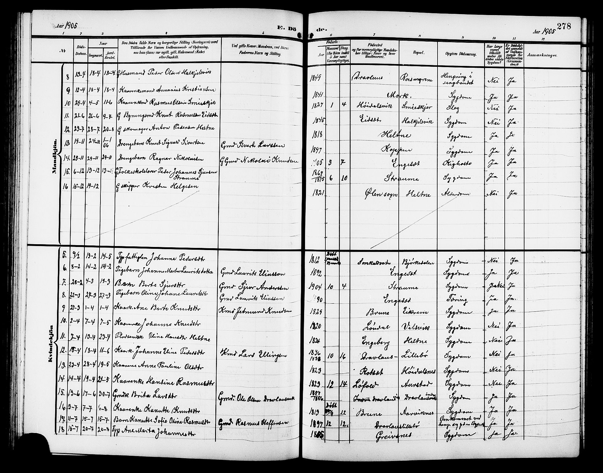 Ministerialprotokoller, klokkerbøker og fødselsregistre - Møre og Romsdal, SAT/A-1454/511/L0159: Parish register (copy) no. 511C05, 1902-1920, p. 278
