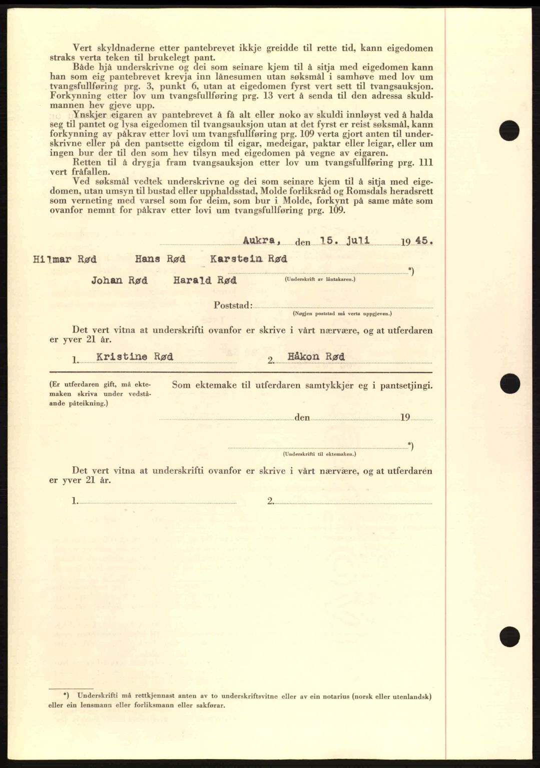 Romsdal sorenskriveri, AV/SAT-A-4149/1/2/2C: Mortgage book no. B2, 1939-1945, Diary no: : 825/1945