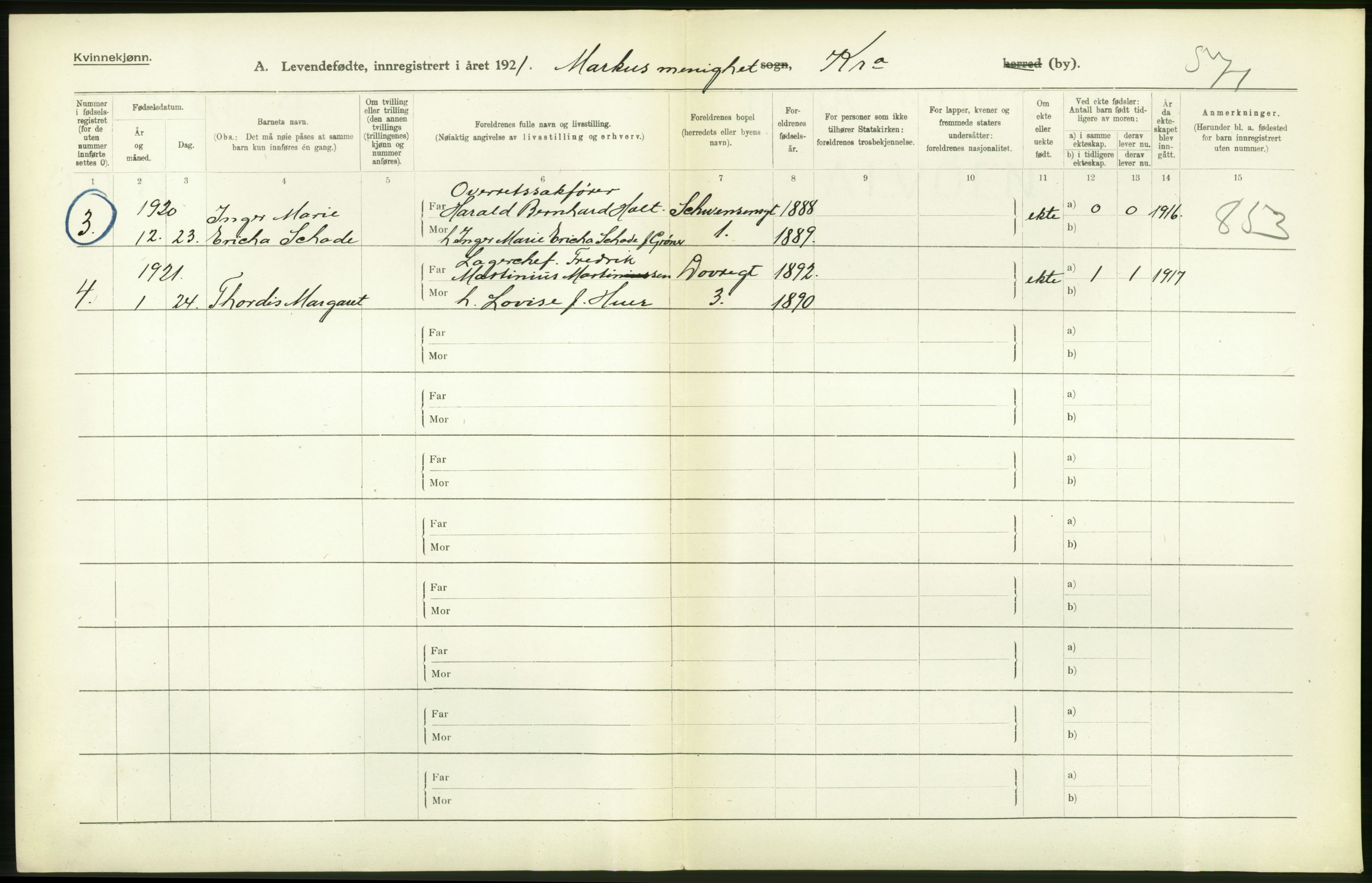 Statistisk sentralbyrå, Sosiodemografiske emner, Befolkning, AV/RA-S-2228/D/Df/Dfc/Dfca/L0010: Kristiania: Levendefødte menn og kvinner., 1921, p. 222