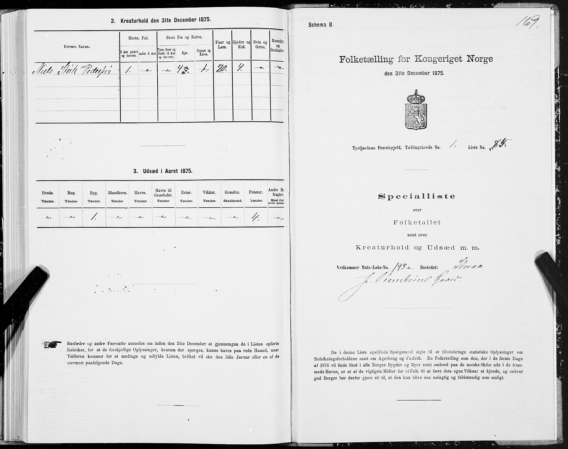 SAT, 1875 census for 1850P Tysfjord, 1875, p. 1169