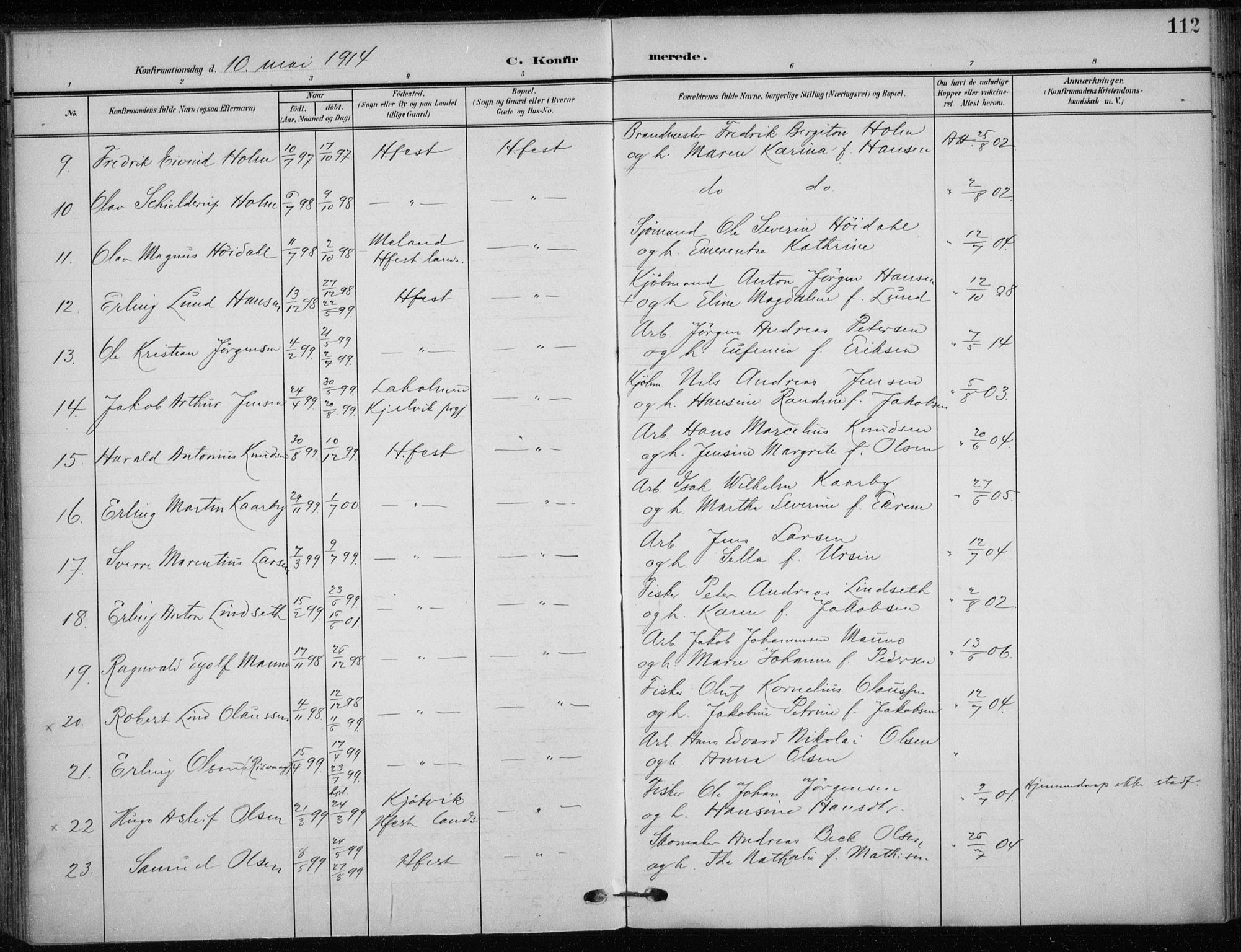 Hammerfest sokneprestkontor, SATØ/S-1347/H/Ha/L0014.kirke: Parish register (official) no. 14, 1906-1916, p. 112