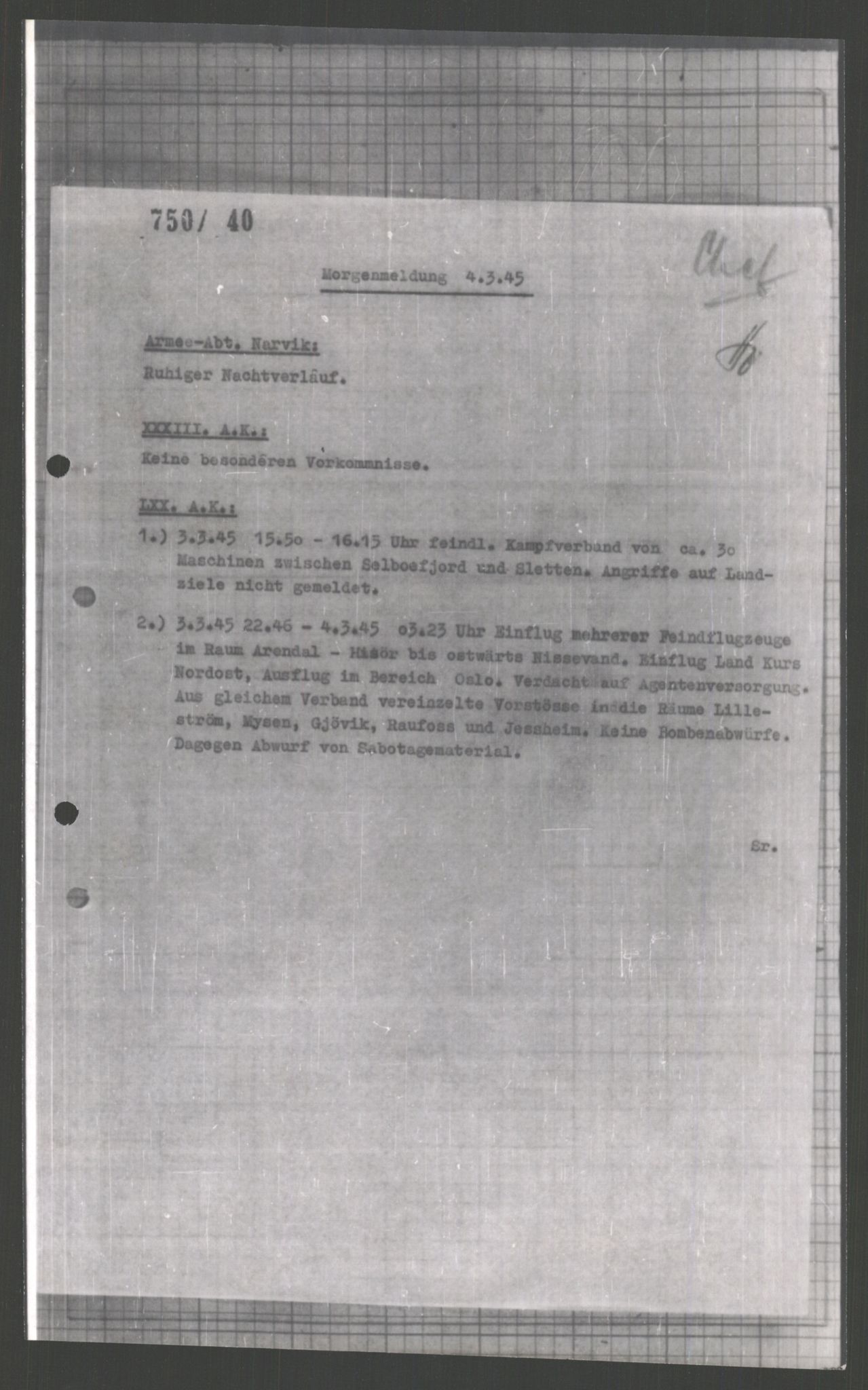 Forsvarets Overkommando. 2 kontor. Arkiv 11.4. Spredte tyske arkivsaker, AV/RA-RAFA-7031/D/Dar/Dara/L0003: Krigsdagbøker for 20. Gebirgs-Armee-Oberkommando (AOK 20), 1945, p. 433