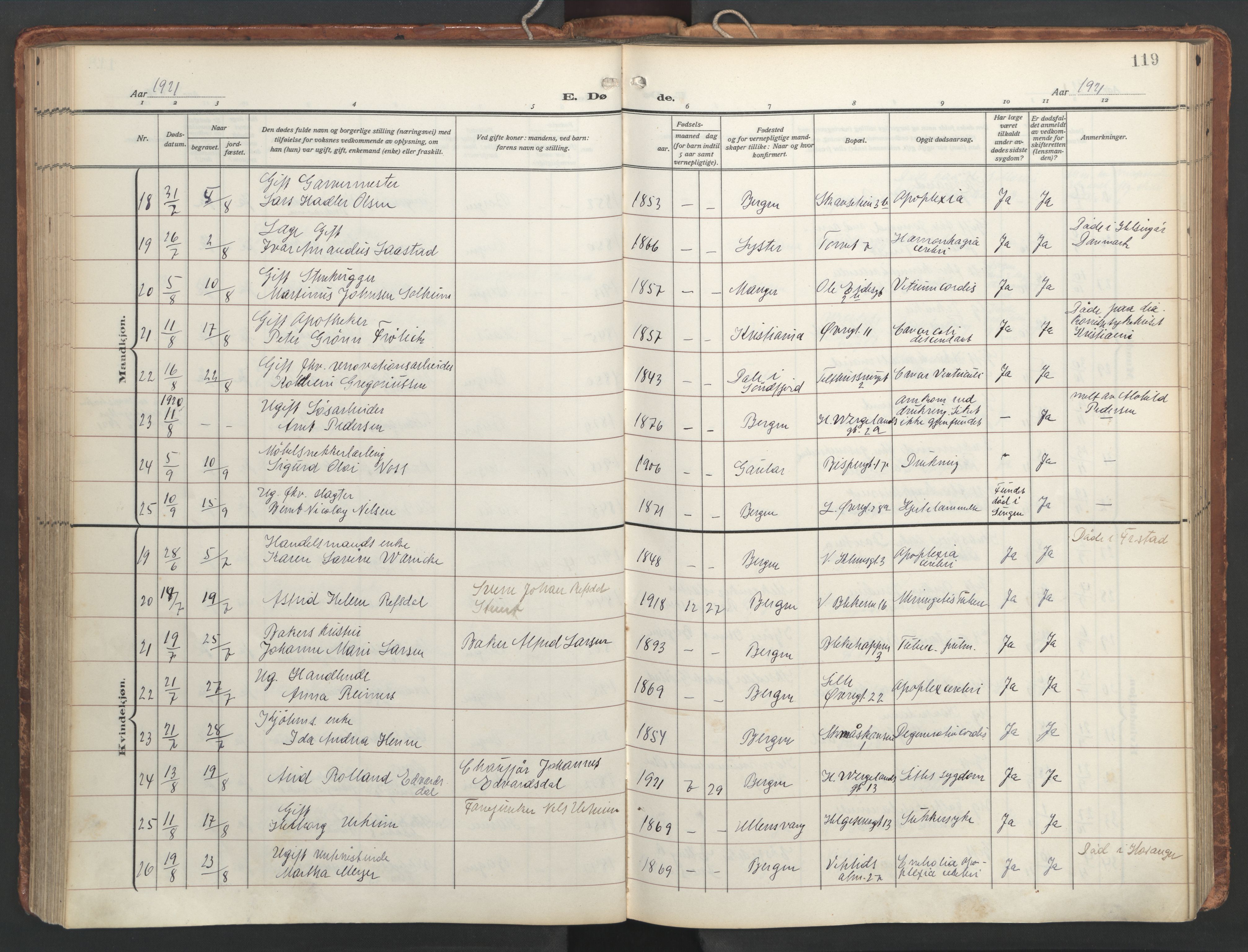 Korskirken sokneprestembete, AV/SAB-A-76101/H/Hab: Parish register (copy) no. E 5, 1910-1956, p. 118b-119a