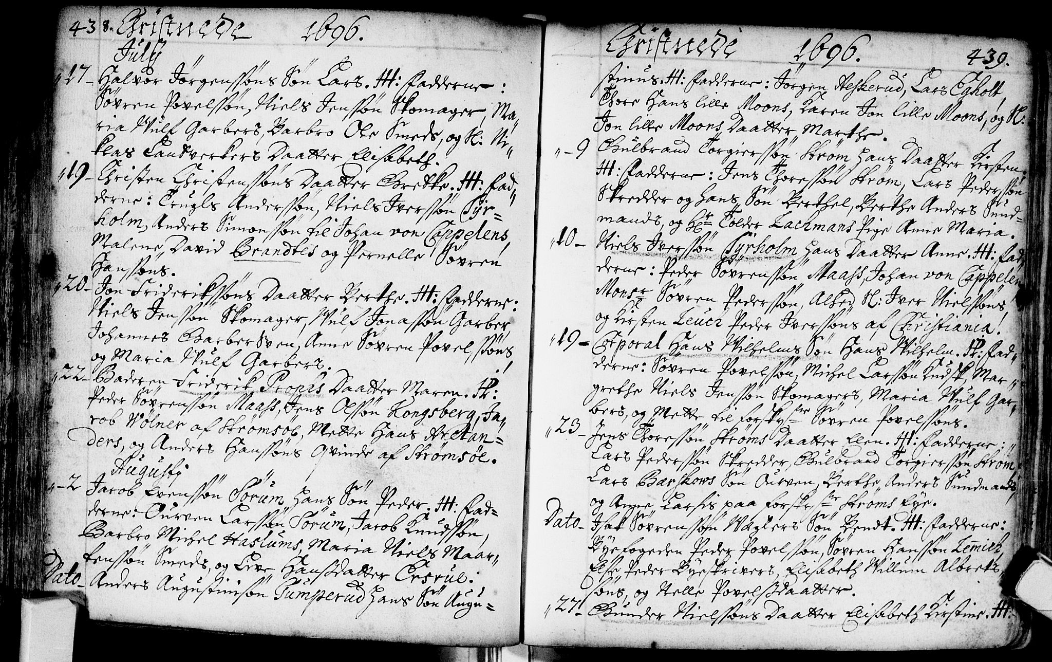 Bragernes kirkebøker, AV/SAKO-A-6/F/Fa/L0002: Parish register (official) no. I 2, 1680-1705, p. 438-439