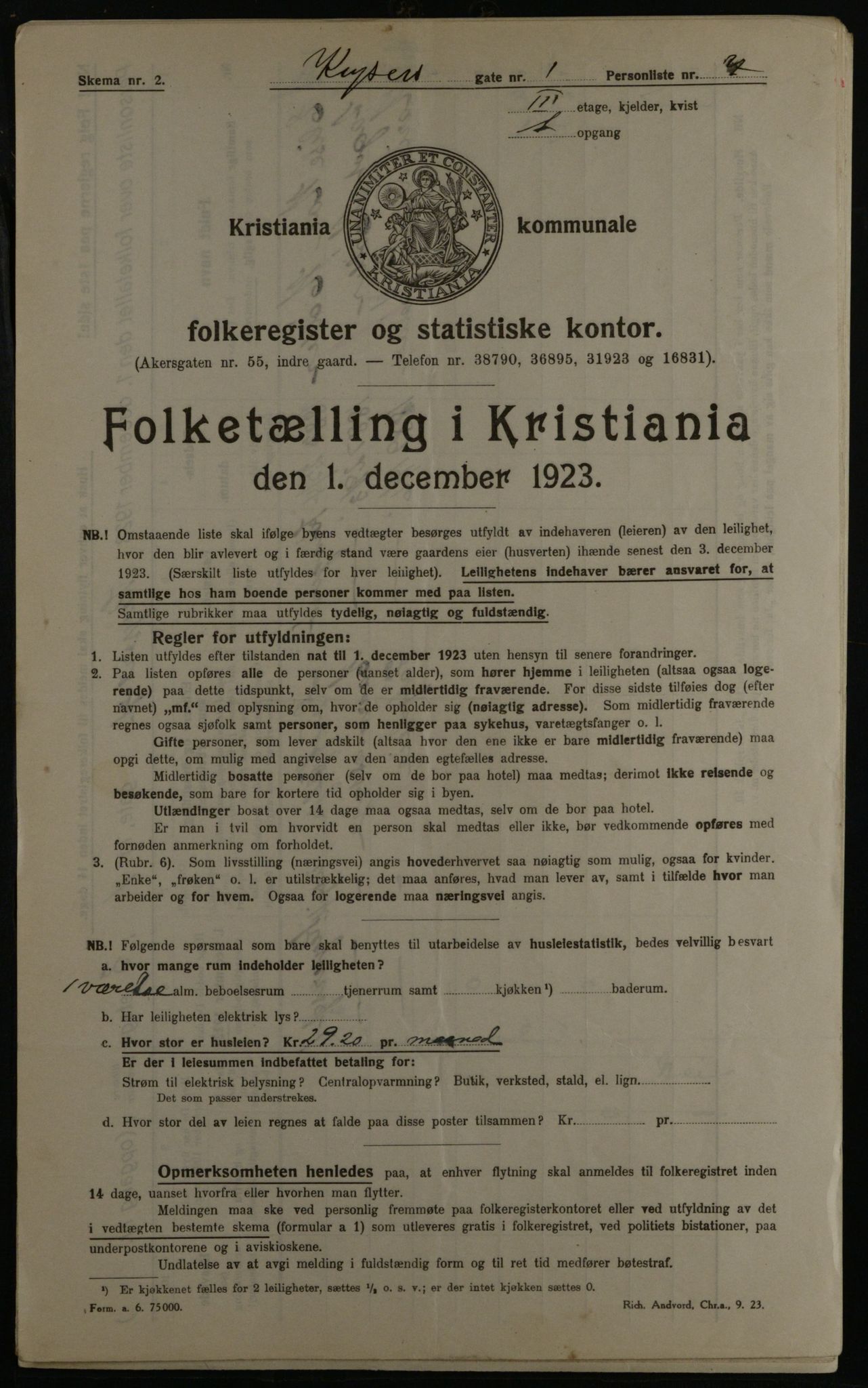 OBA, Municipal Census 1923 for Kristiania, 1923, p. 54950