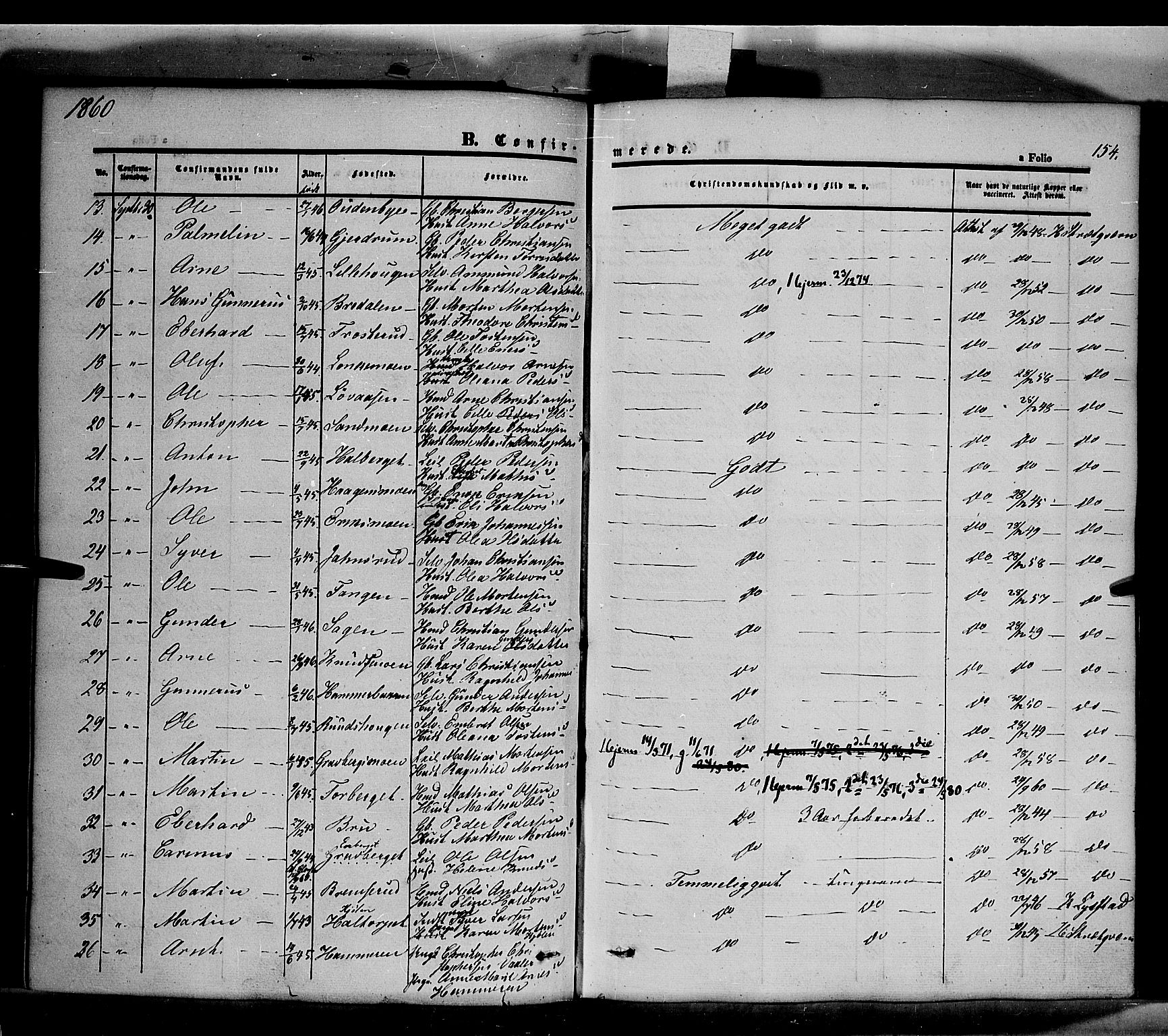 Våler prestekontor, Hedmark, AV/SAH-PREST-040/H/Ha/Haa/L0001: Parish register (official) no. 1, 1849-1878, p. 154