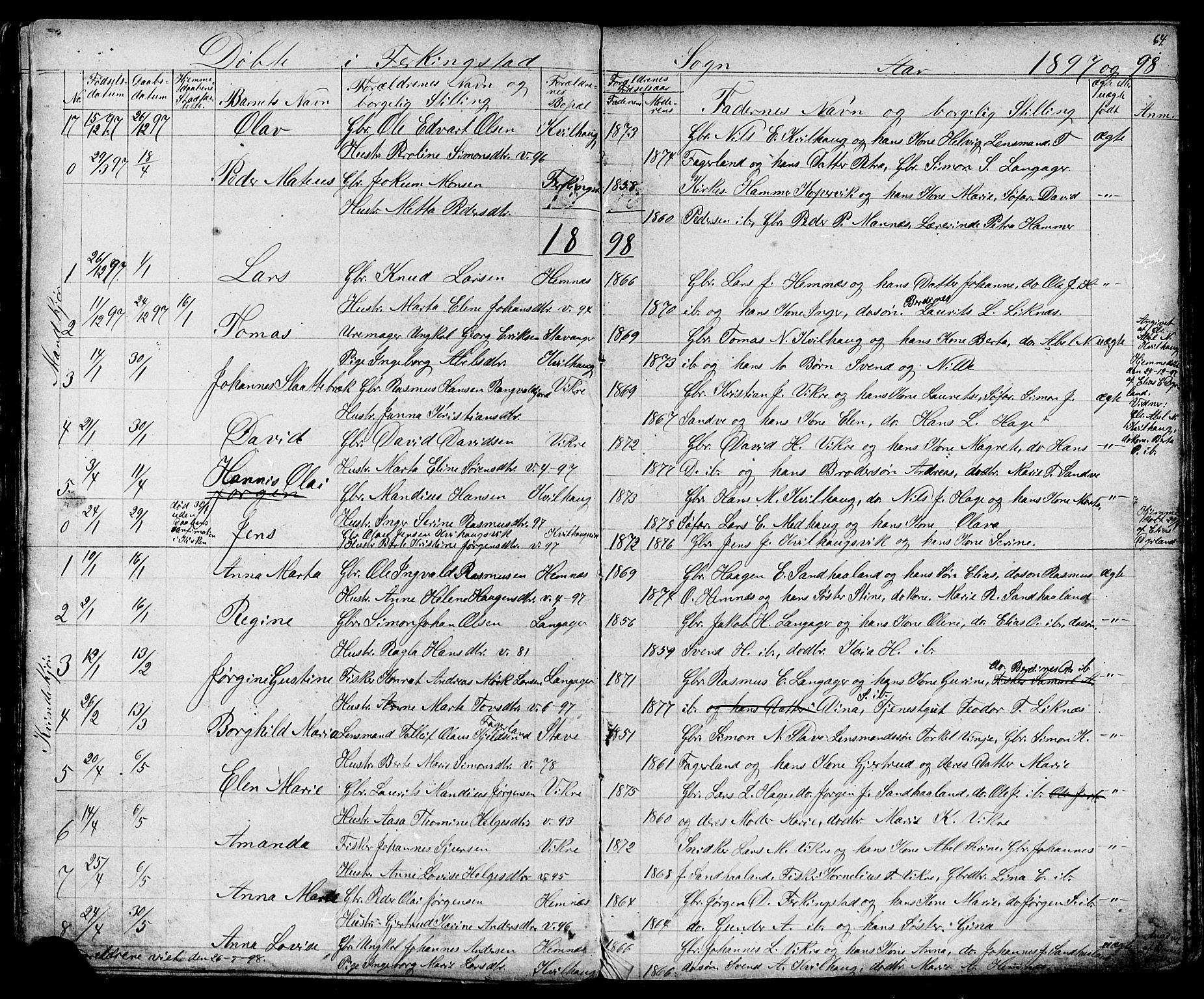 Skudenes sokneprestkontor, SAST/A -101849/H/Ha/Hab/L0006: Parish register (copy) no. B 6, 1874-1908, p. 64