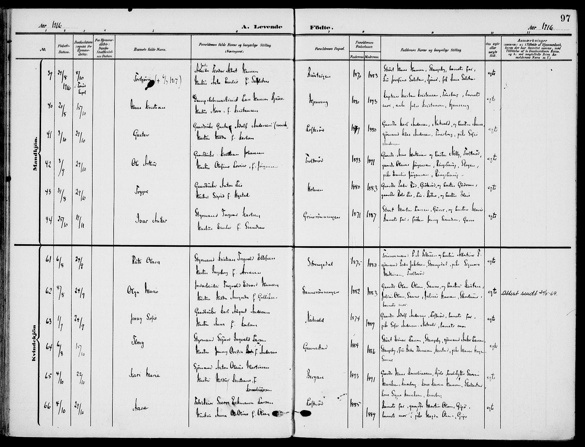 Nøtterøy kirkebøker, AV/SAKO-A-354/F/Fa/L0010: Parish register (official) no. I 10, 1908-1919, p. 97