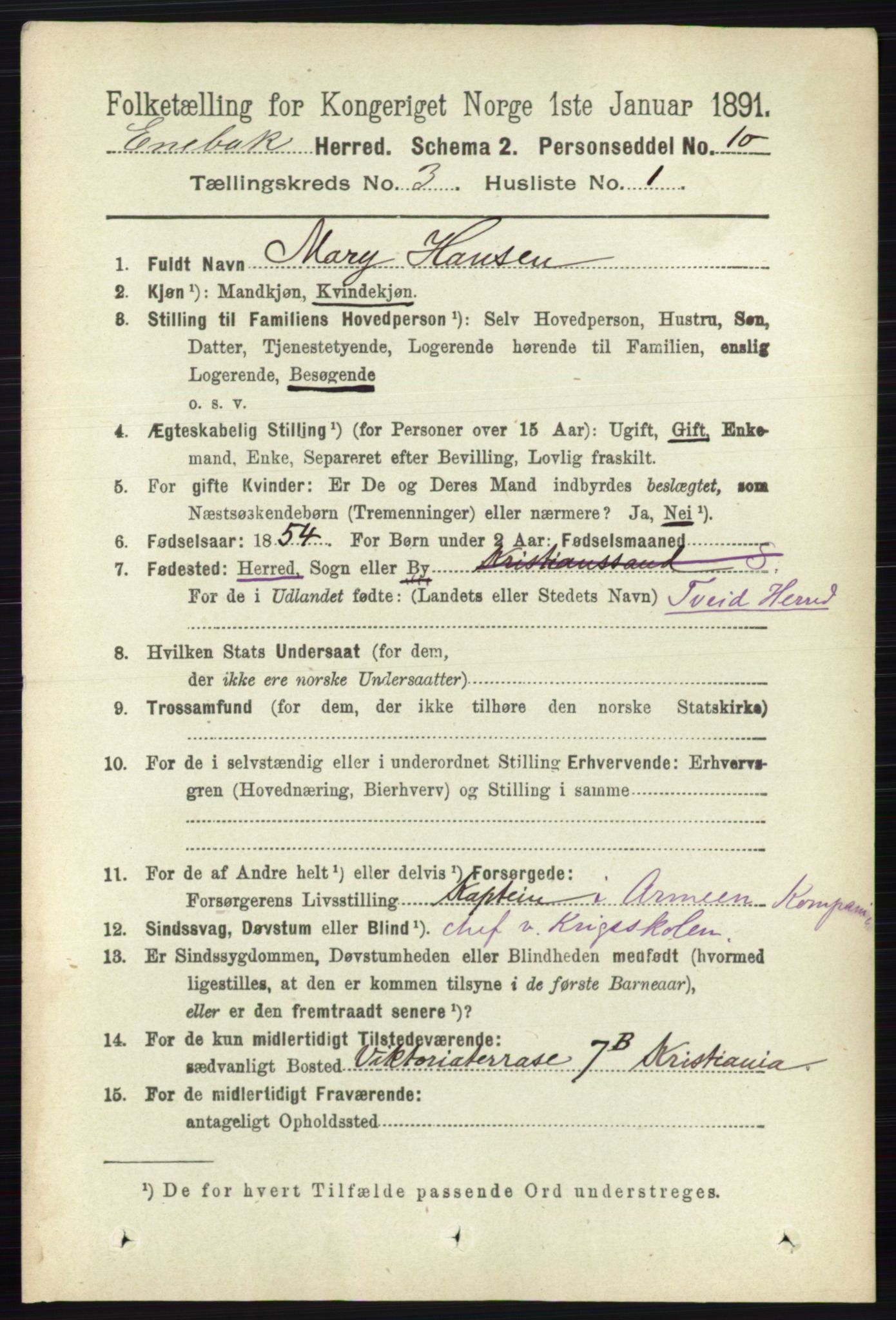 RA, 1891 census for 0229 Enebakk, 1891, p. 1129