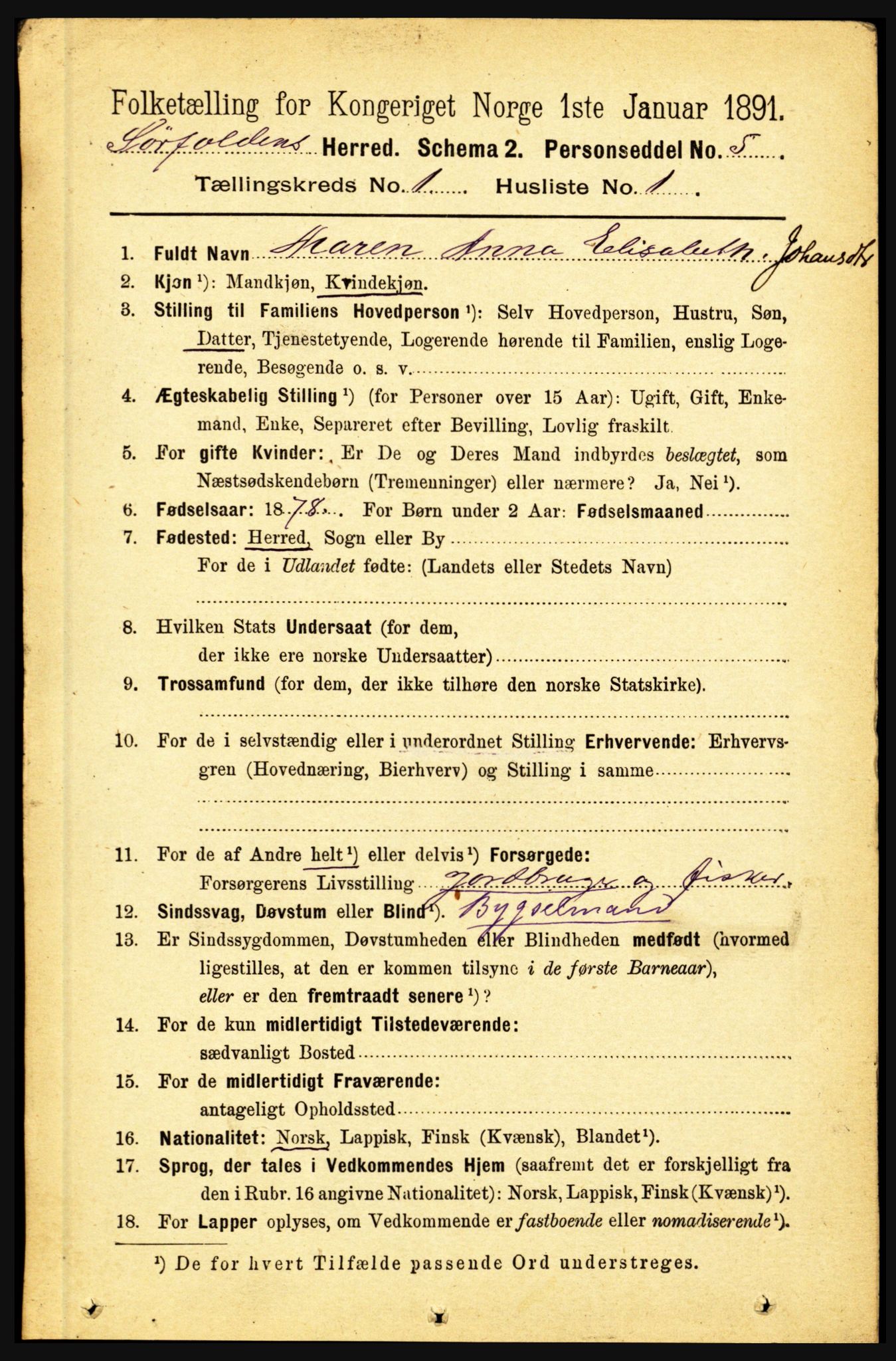 RA, 1891 census for 1845 Sørfold, 1891, p. 50