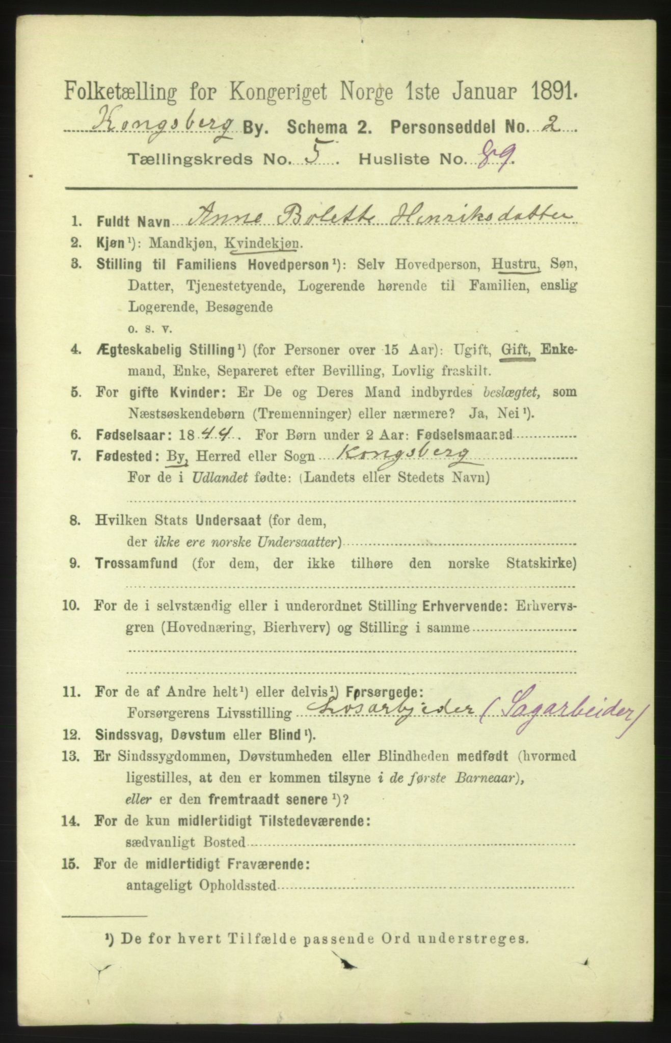 RA, 1891 census for 0604 Kongsberg, 1891, p. 4840