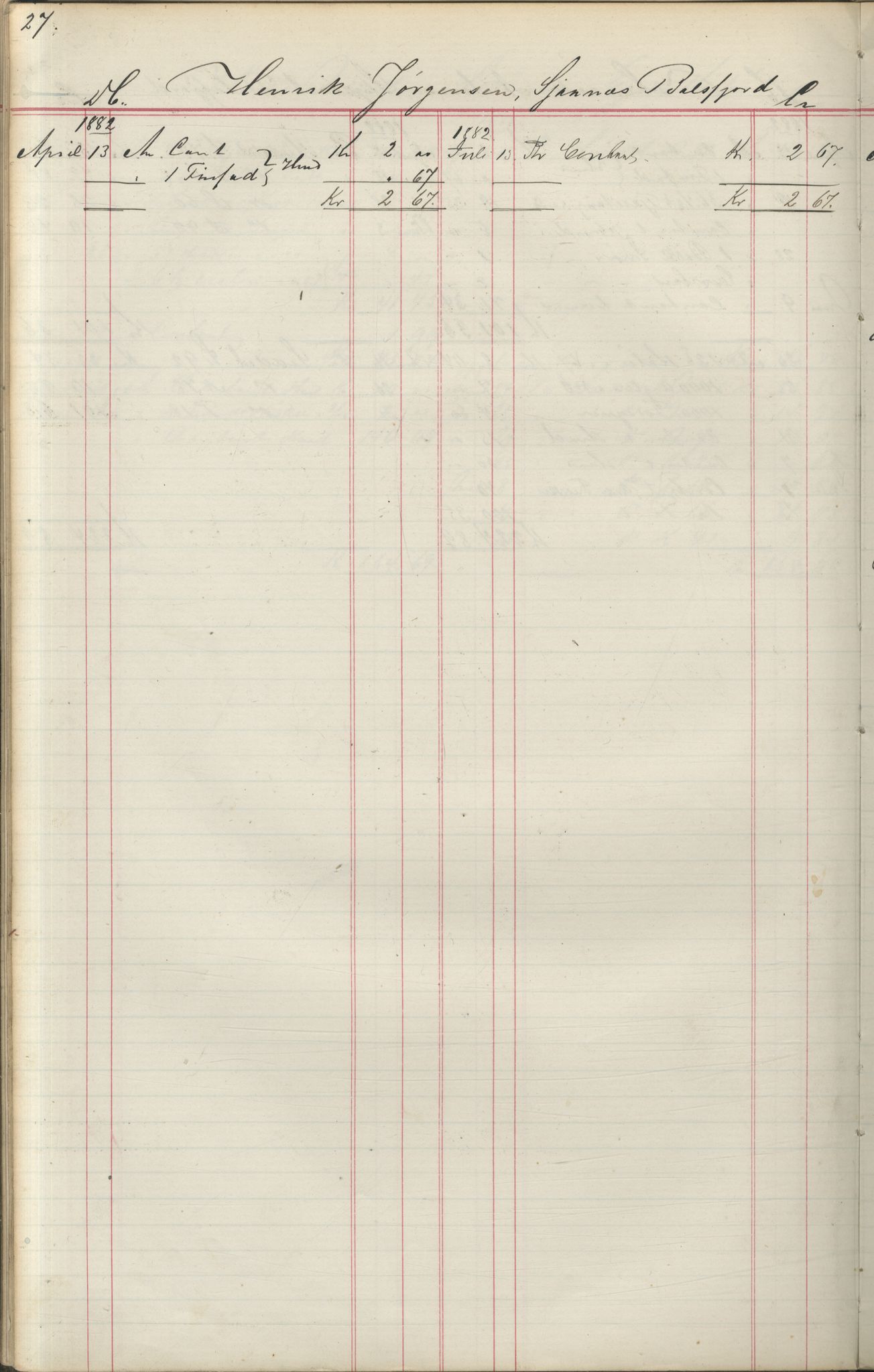 Brodtkorb handel A/S, VAMU/A-0001/F/Fa/L0004/0001: Kompanibøker. Utensogns / Compagnibog for Udensogns Fiskere No 15. Fra A - H, 1882-1895, p. 27
