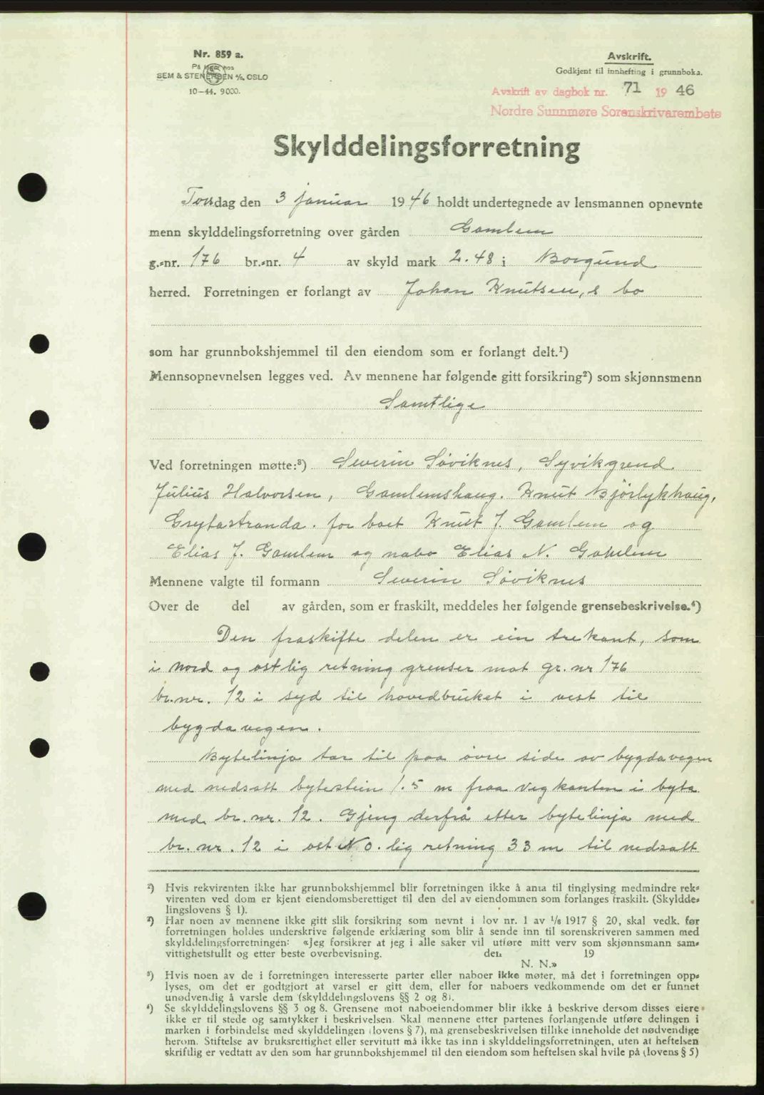 Nordre Sunnmøre sorenskriveri, AV/SAT-A-0006/1/2/2C/2Ca: Mortgage book no. A20b, 1946-1946, Diary no: : 71/1946