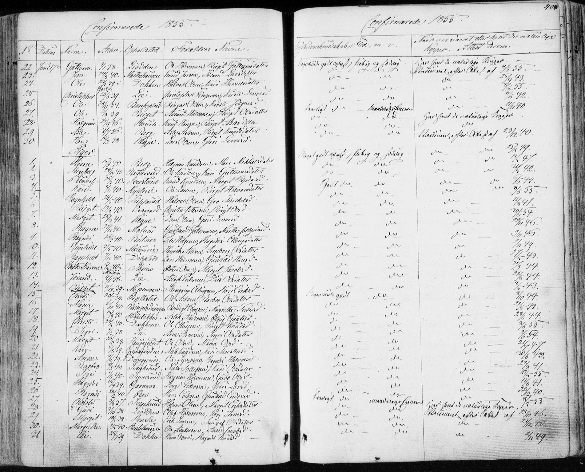 Nes kirkebøker, SAKO/A-236/F/Fa/L0009: Parish register (official) no. 9, 1834-1863, p. 404