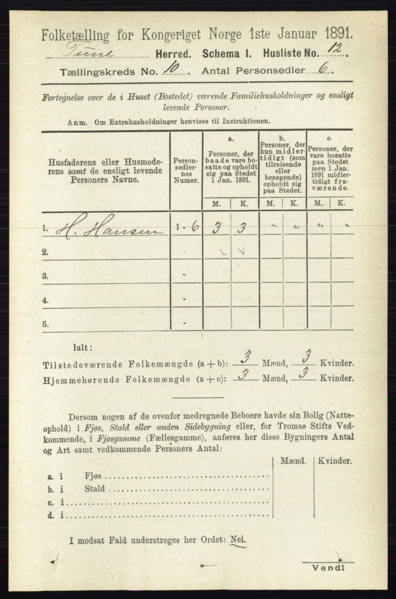 RA, 1891 census for 0130 Tune, 1891, p. 6516