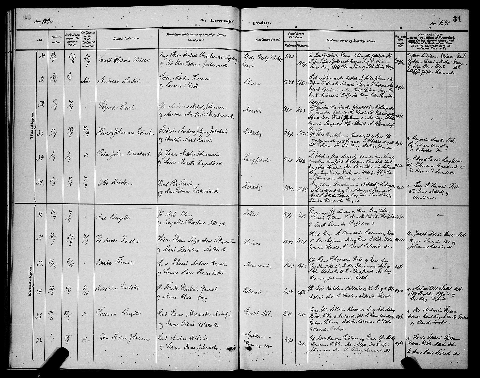 Skjervøy sokneprestkontor, AV/SATØ-S-1300/H/Ha/Hab/L0007klokker: Parish register (copy) no. 7, 1889-1899, p. 31