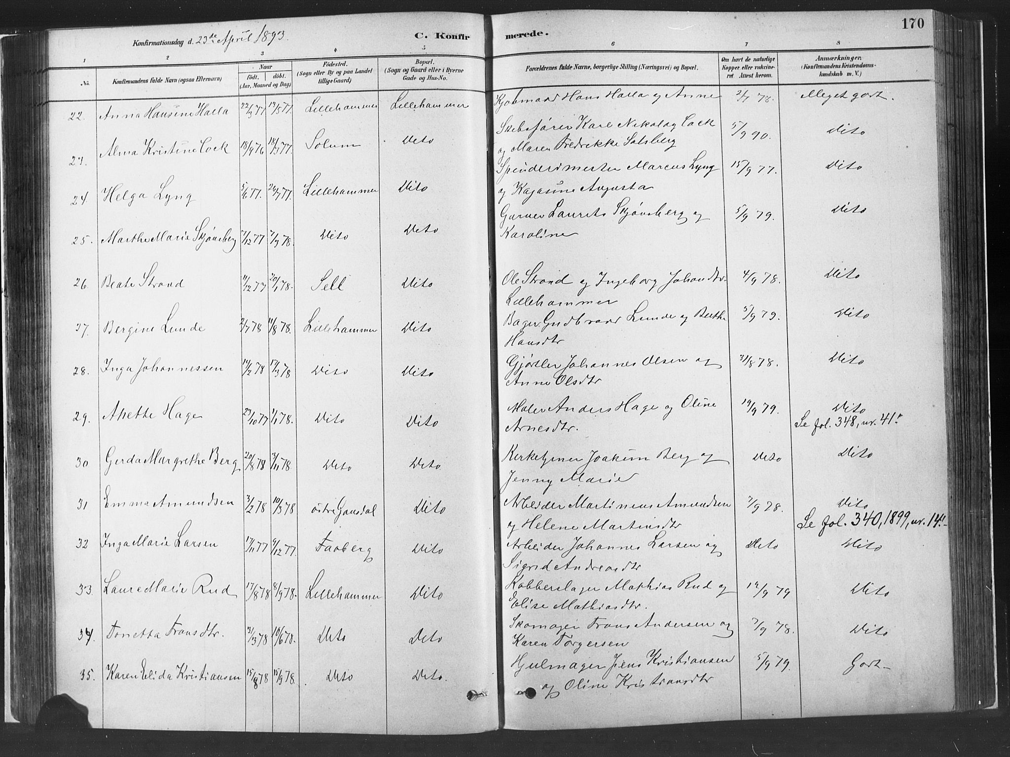 Fåberg prestekontor, SAH/PREST-086/H/Ha/Haa/L0010: Parish register (official) no. 10, 1879-1900, p. 170