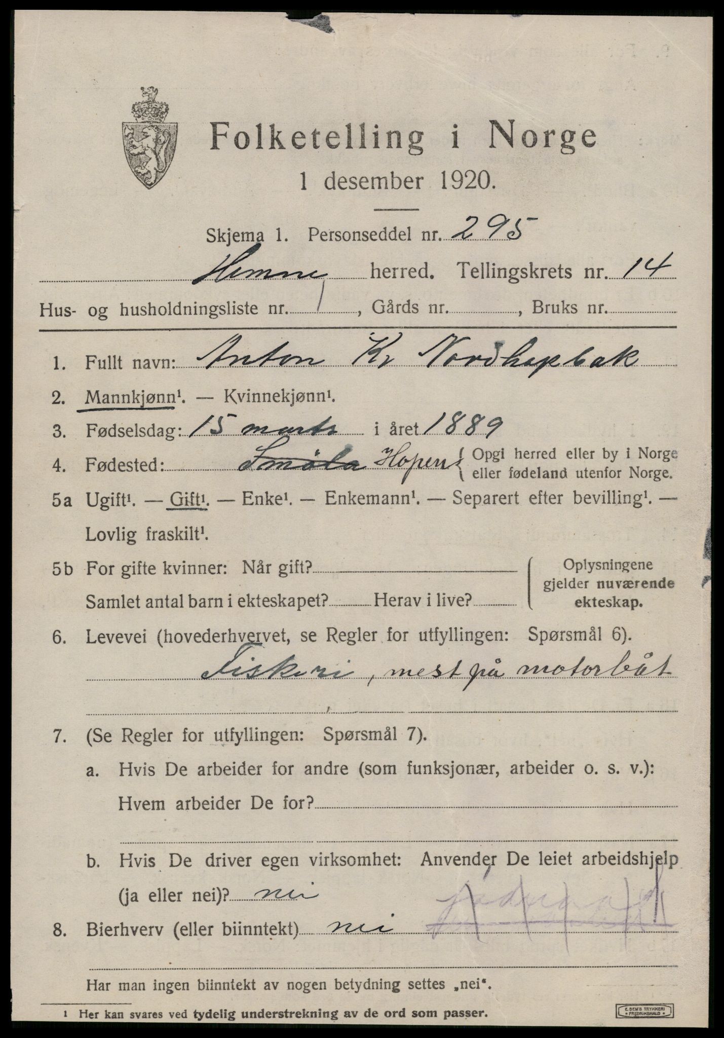 SAT, 1920 census for Hemne, 1920, p. 7940