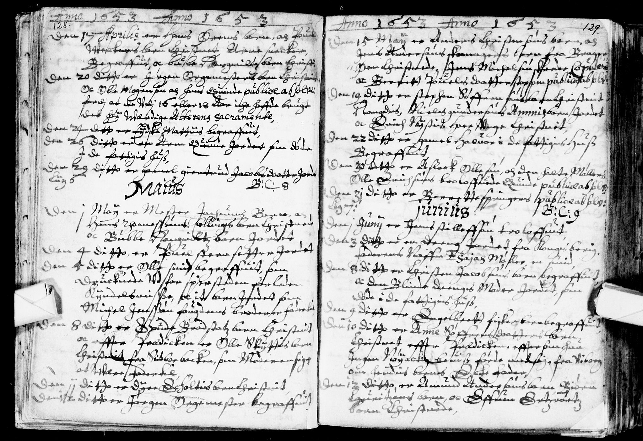 Bragernes kirkebøker, AV/SAKO-A-6/F/Fa/L0001: Parish register (official) no. I 1, 1634-1662, p. 128-129