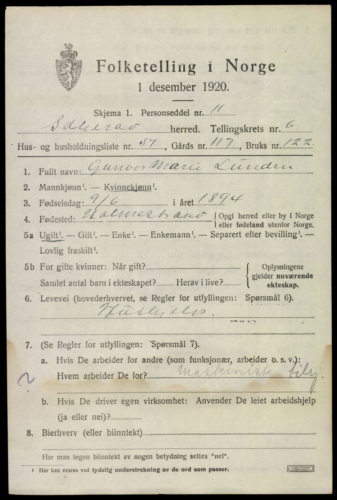 SAKO, 1920 census for Sandeherred, 1920, p. 10266