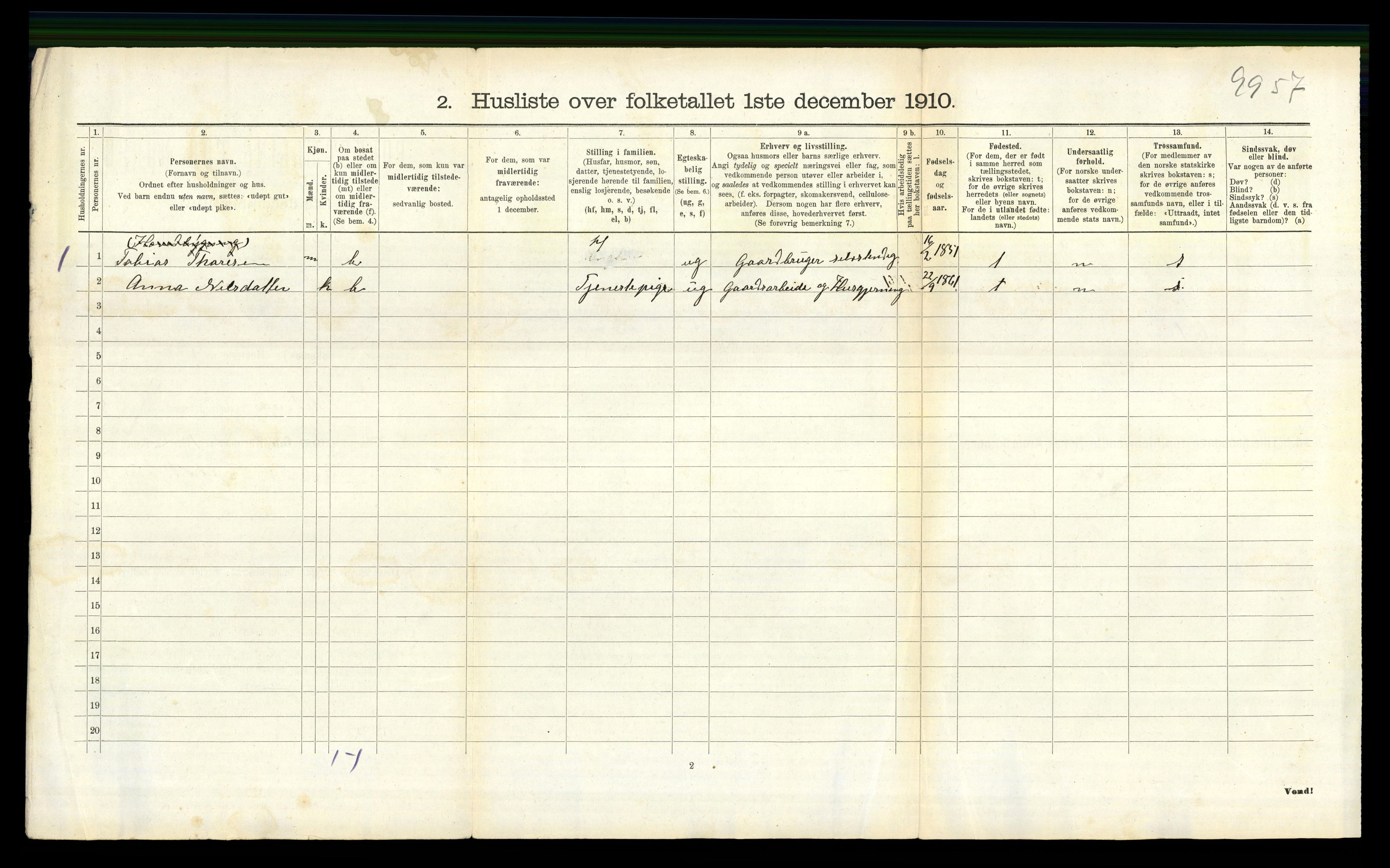 RA, 1910 census for Liknes, 1910, p. 697