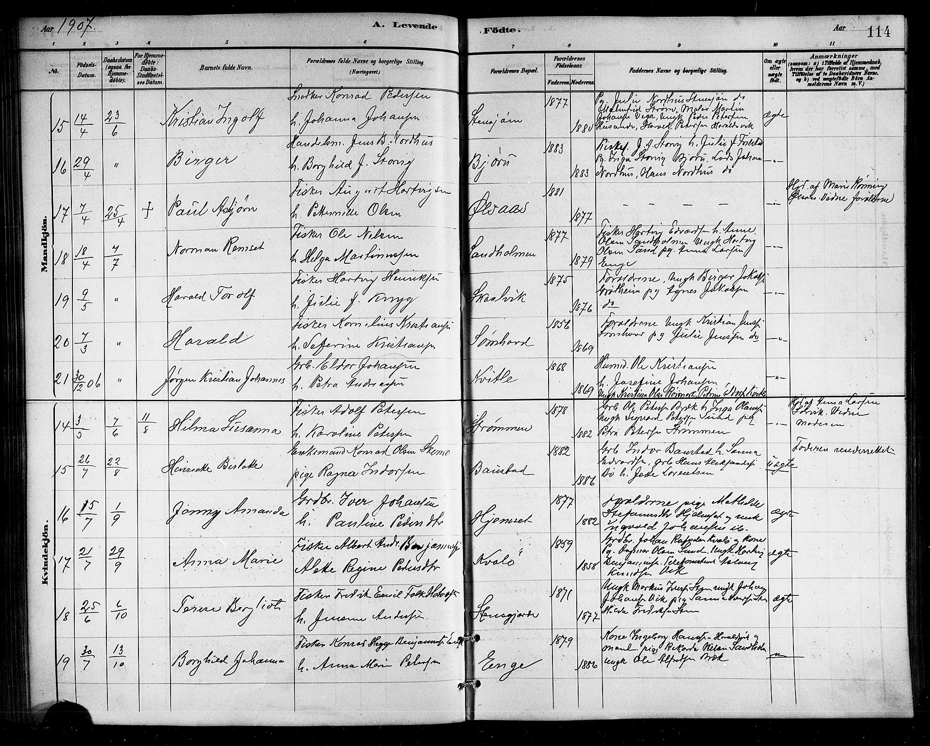 Ministerialprotokoller, klokkerbøker og fødselsregistre - Nordland, AV/SAT-A-1459/812/L0188: Parish register (copy) no. 812C06, 1884-1912, p. 114