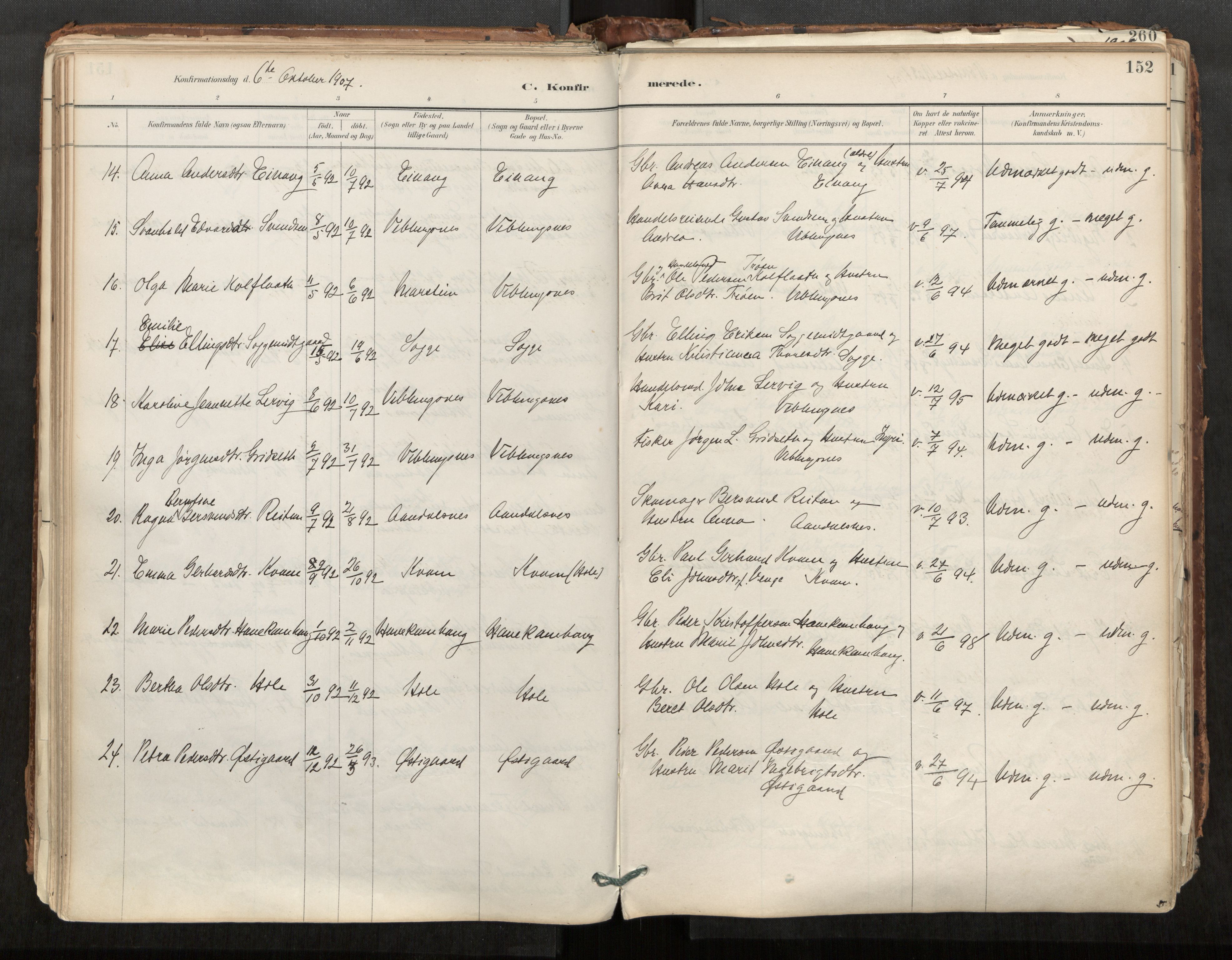 Ministerialprotokoller, klokkerbøker og fødselsregistre - Møre og Romsdal, AV/SAT-A-1454/544/L0585: Parish register (official) no. 544A06, 1887-1924, p. 152