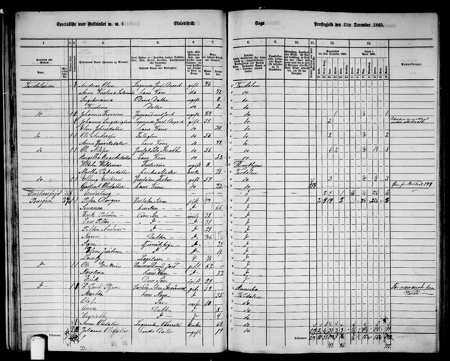 RA, 1865 census for Verdal, 1865, p. 31