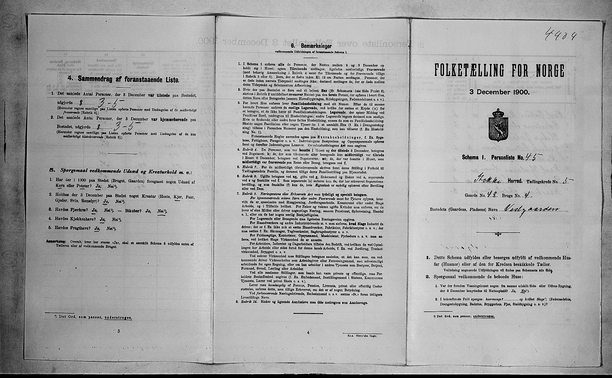 RA, 1900 census for Stokke, 1900, p. 1066