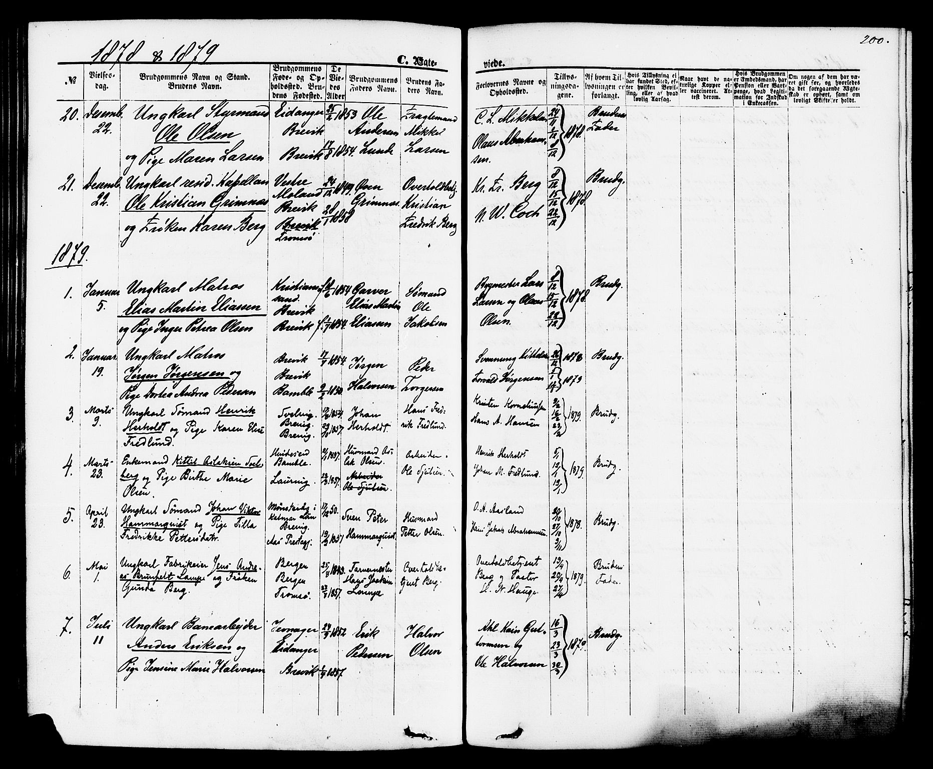 Brevik kirkebøker, SAKO/A-255/F/Fa/L0006: Parish register (official) no. 6, 1866-1881, p. 200