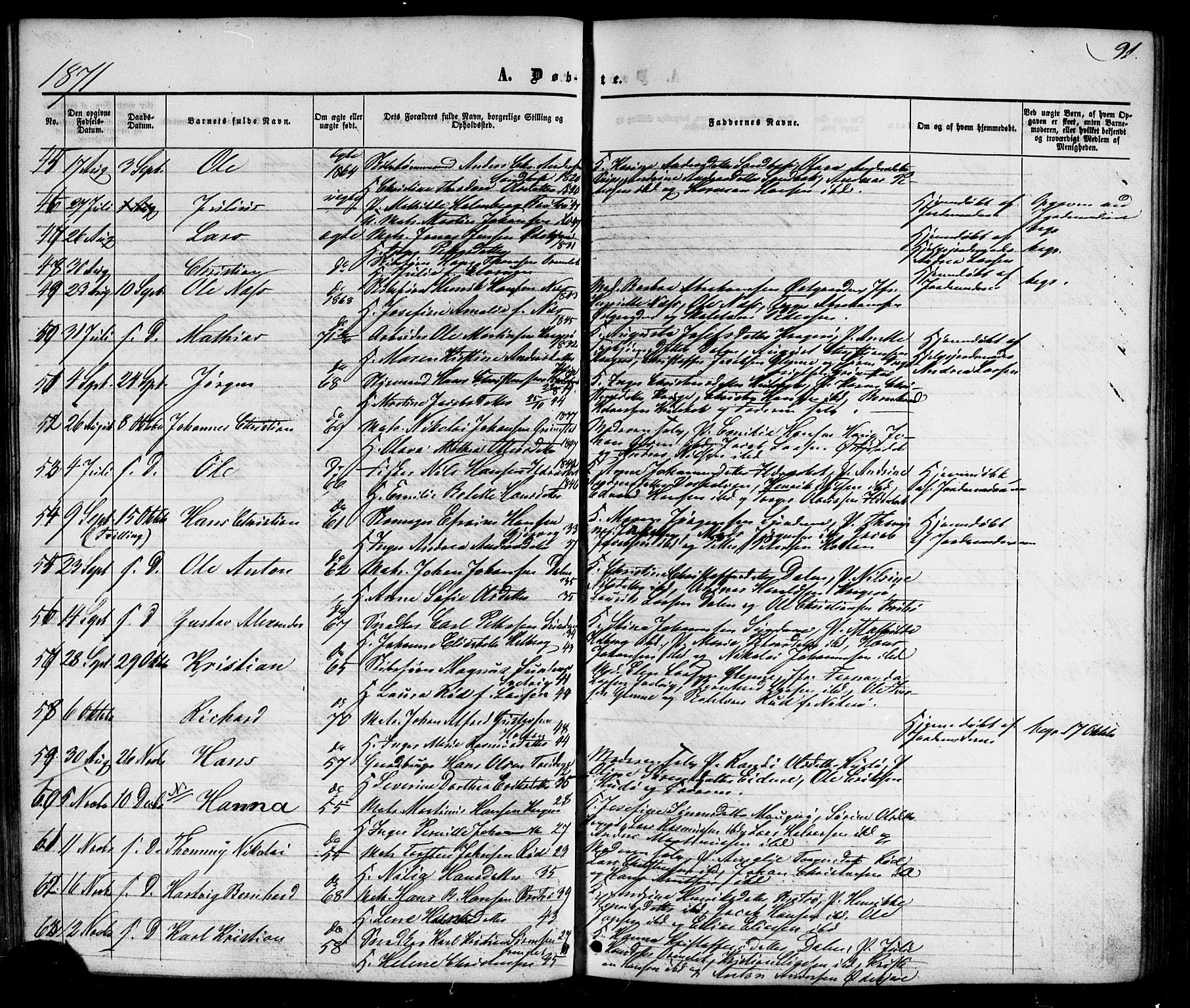 Nøtterøy kirkebøker, AV/SAKO-A-354/G/Gb/L0001: Parish register (copy) no. II 1, 1856-1874, p. 91