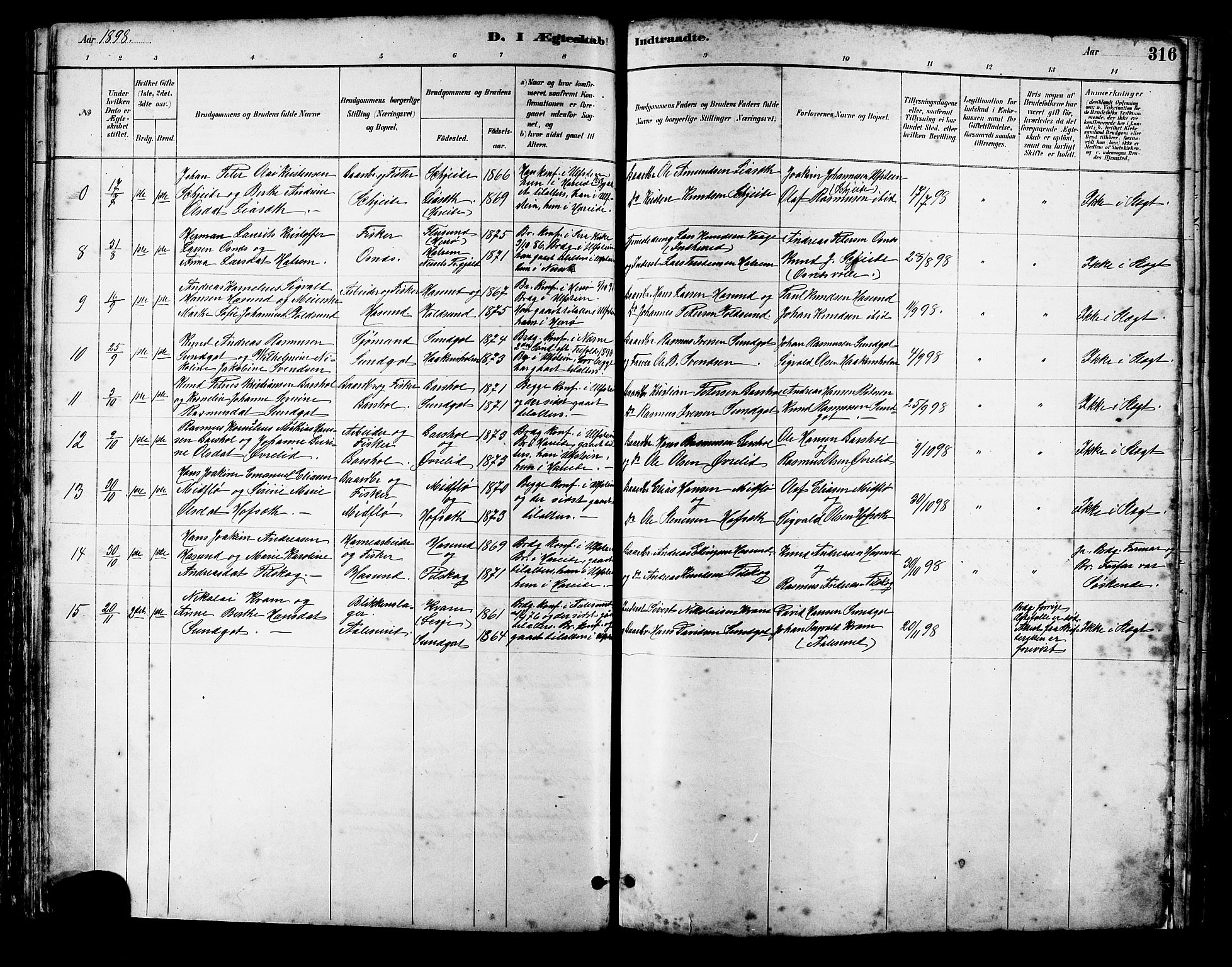 Ministerialprotokoller, klokkerbøker og fødselsregistre - Møre og Romsdal, SAT/A-1454/509/L0112: Parish register (copy) no. 509C02, 1883-1922, p. 316