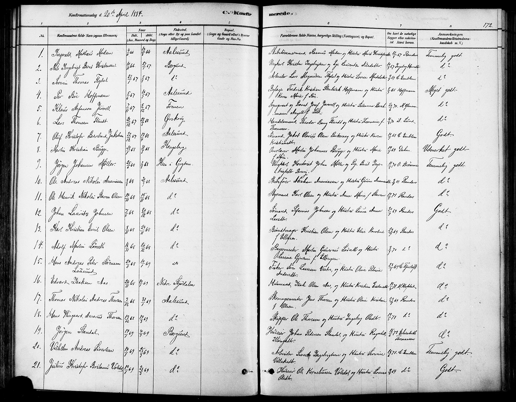 Ministerialprotokoller, klokkerbøker og fødselsregistre - Møre og Romsdal, AV/SAT-A-1454/529/L0454: Parish register (official) no. 529A04, 1878-1885, p. 172