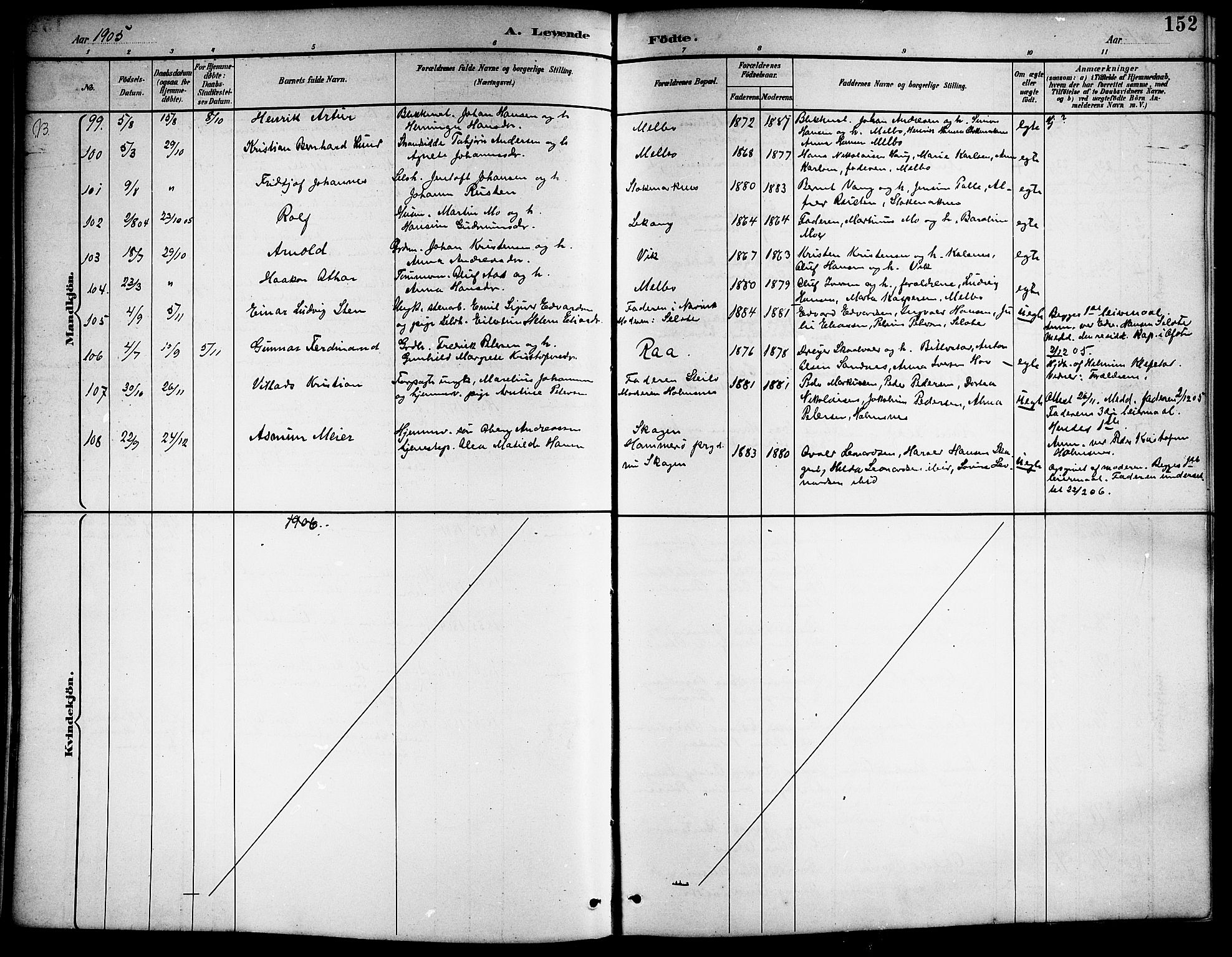 Ministerialprotokoller, klokkerbøker og fødselsregistre - Nordland, AV/SAT-A-1459/888/L1268: Parish register (copy) no. 888C06, 1891-1908, p. 152