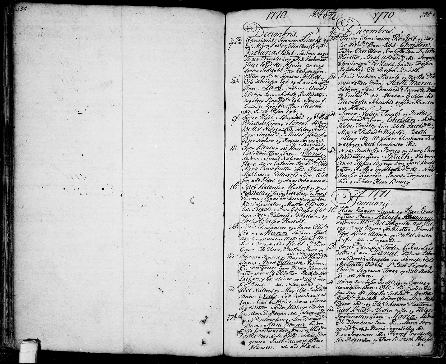 Bamble kirkebøker, AV/SAKO-A-253/F/Fa/L0001: Parish register (official) no. I 1, 1702-1774, p. 504-505