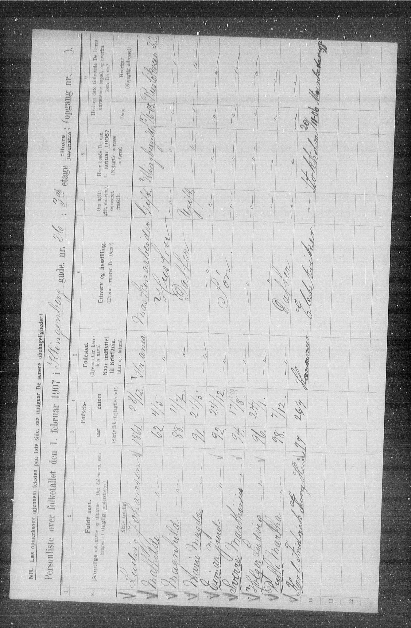 OBA, Municipal Census 1907 for Kristiania, 1907, p. 26507