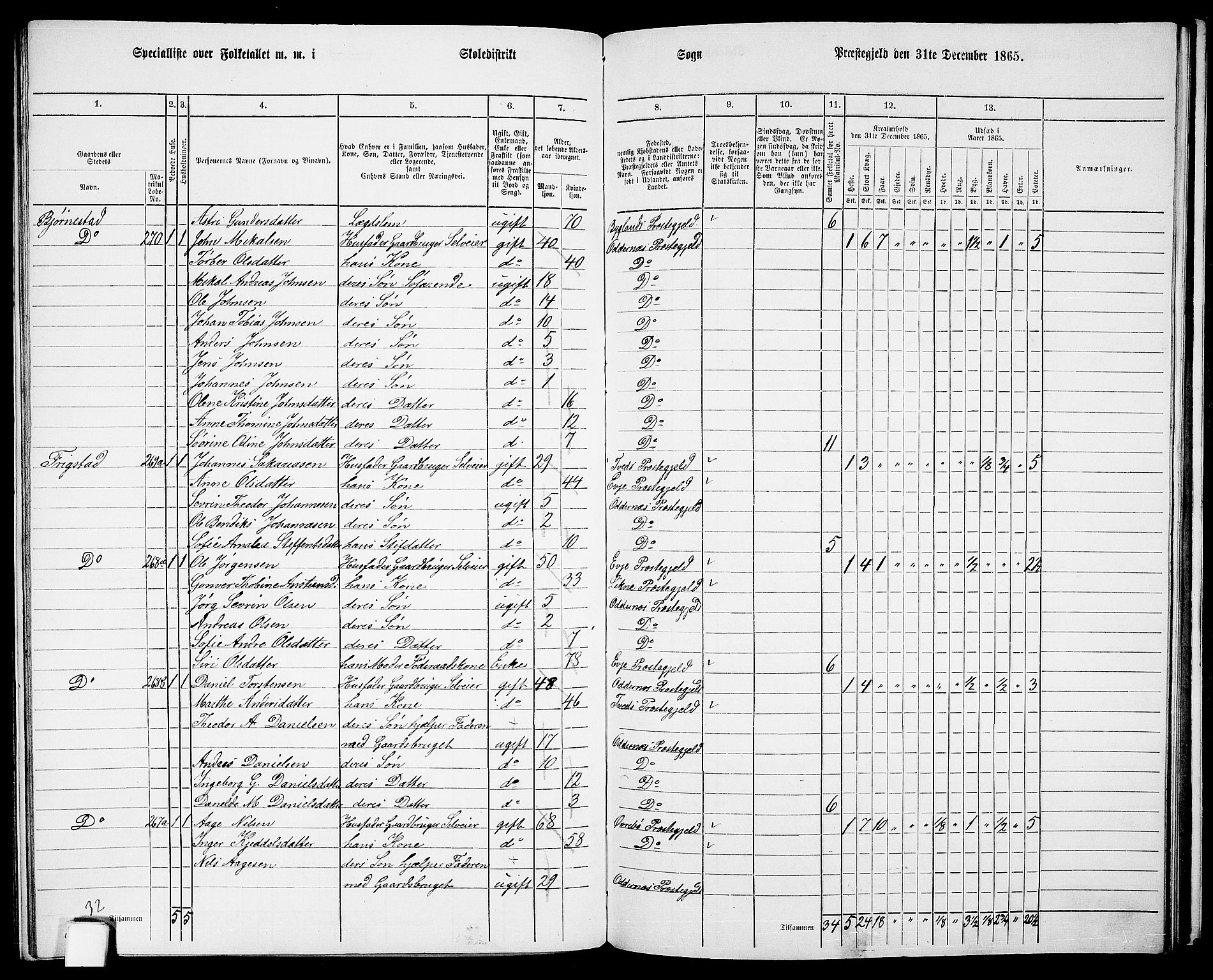 RA, 1865 census for Oddernes, 1865, p. 132