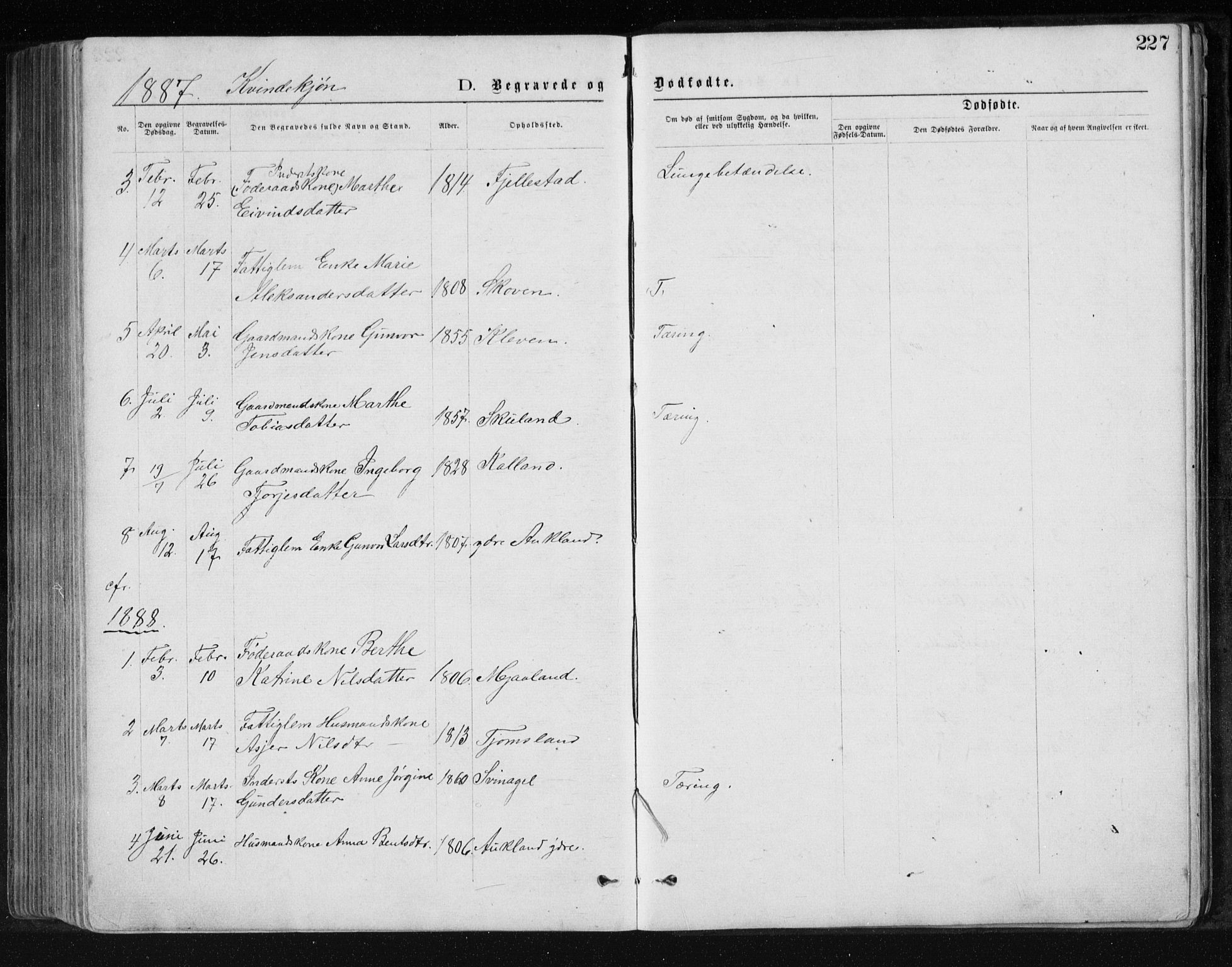 Holum sokneprestkontor, SAK/1111-0022/F/Fb/Fbb/L0003: Parish register (copy) no. B 3, 1875-1898, p. 227